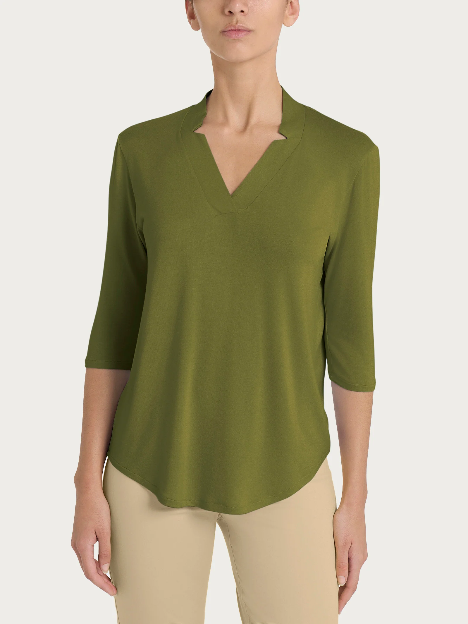 Maglietta con scollo a V in Viscosa Summer - Sphagnum