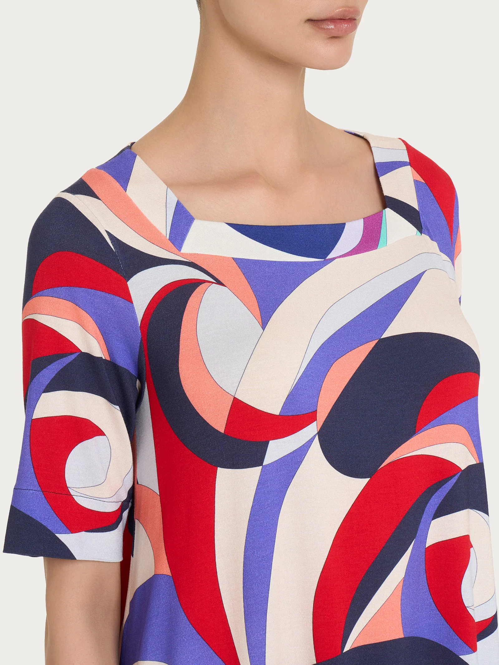 Maglietta con scollo squadrato e waves pattern in Viscosa Summer - Fant.Blu - Image 3