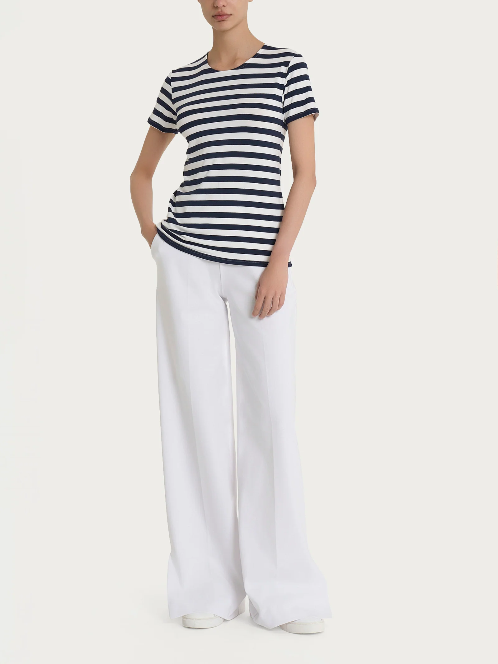 Maglietta con stripes e maniche corte in Viscosa Summer - Fant. Bleu Riga Pari - Image 4