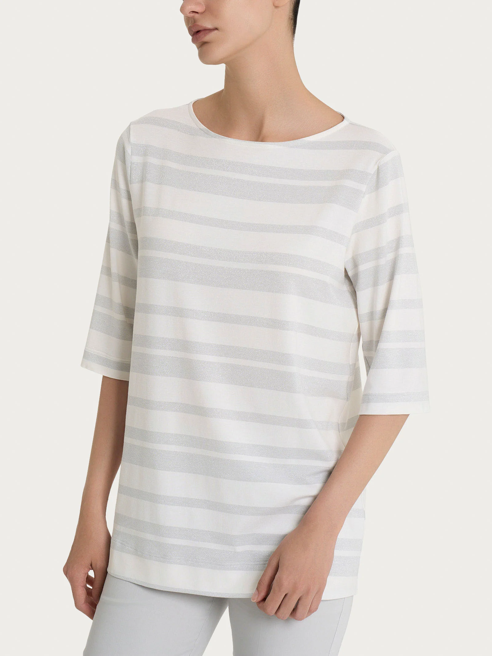 Maglietta con stripes in Viscosa Summer e Lurex - Bianco