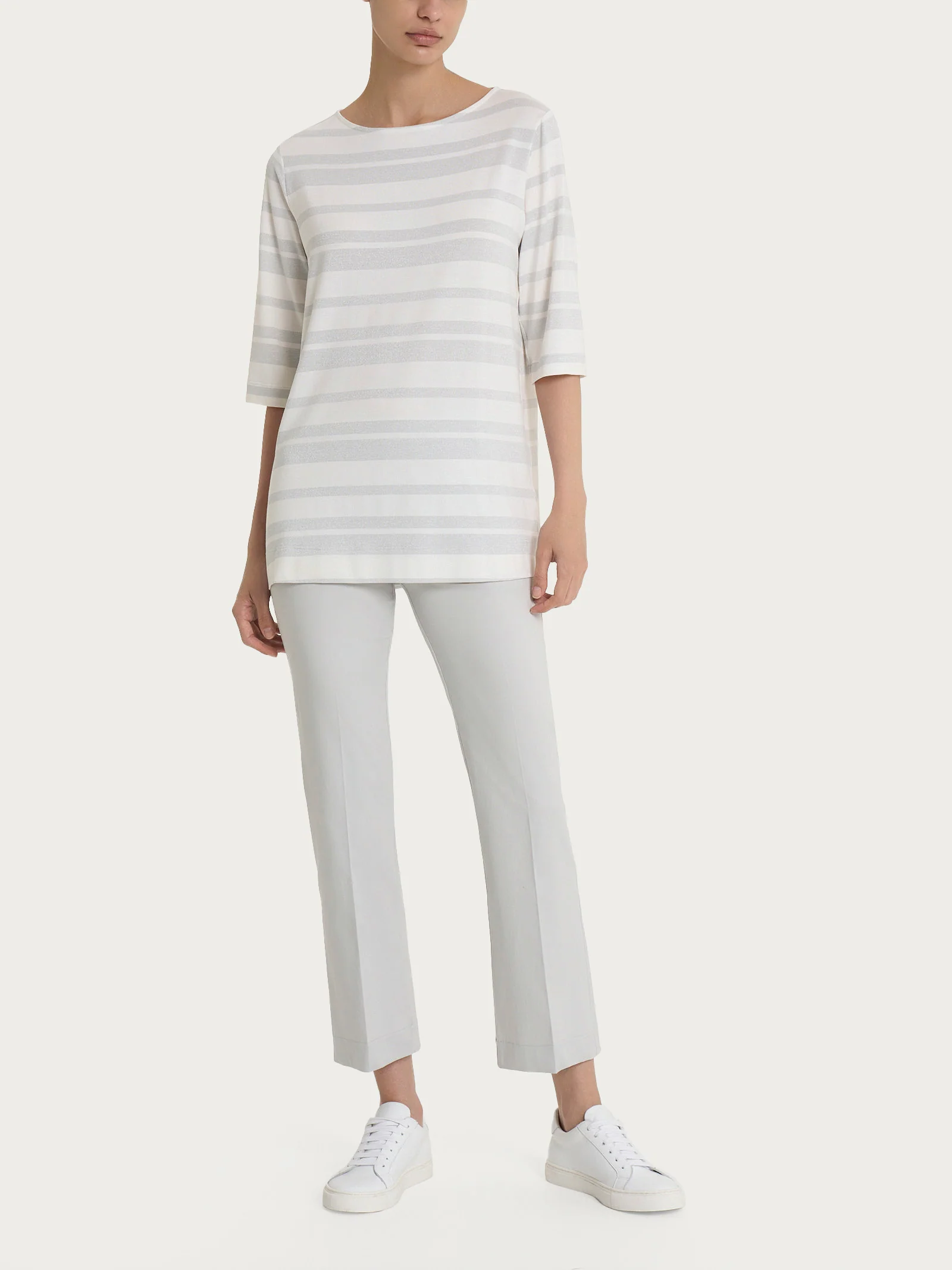 Maglietta con stripes in Viscosa Summer e Lurex - Bianco - Image 4