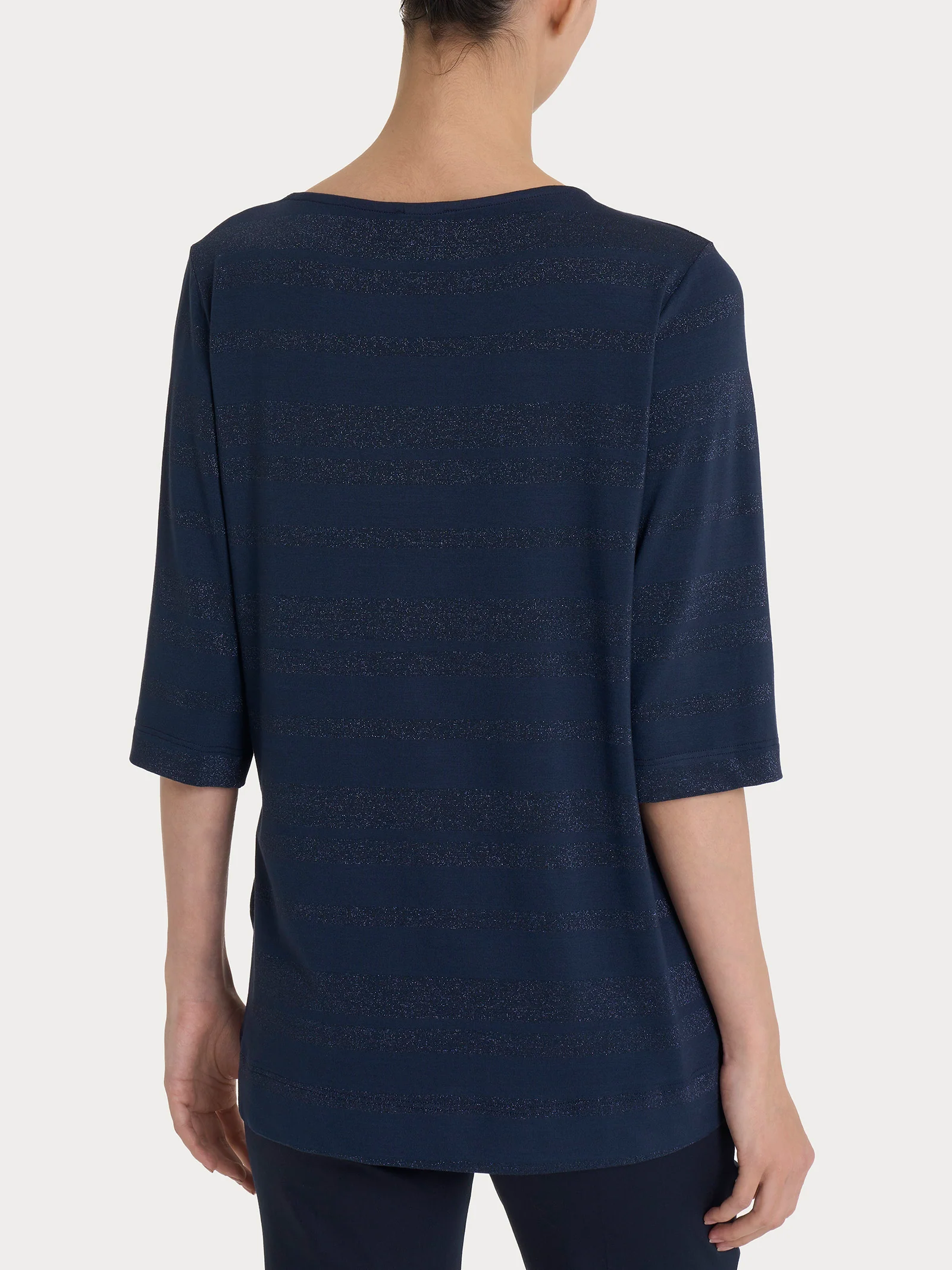 Maglietta con stripes in Viscosa Summer e Lurex - Bleu - Image 2