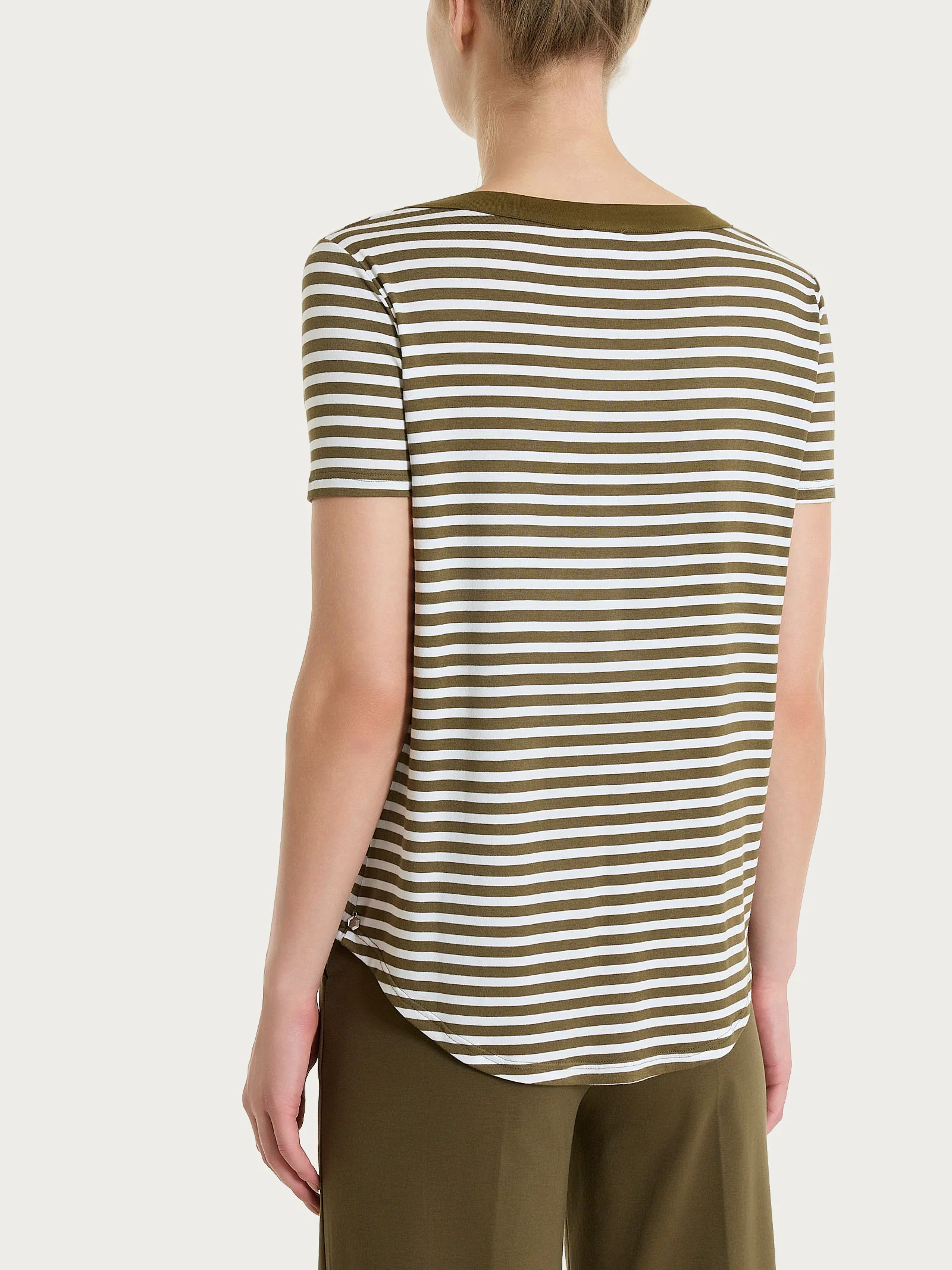 Maglietta girocollo a righe in Viscosa Summer - Fant. Dark Olive riga pari - Image 2