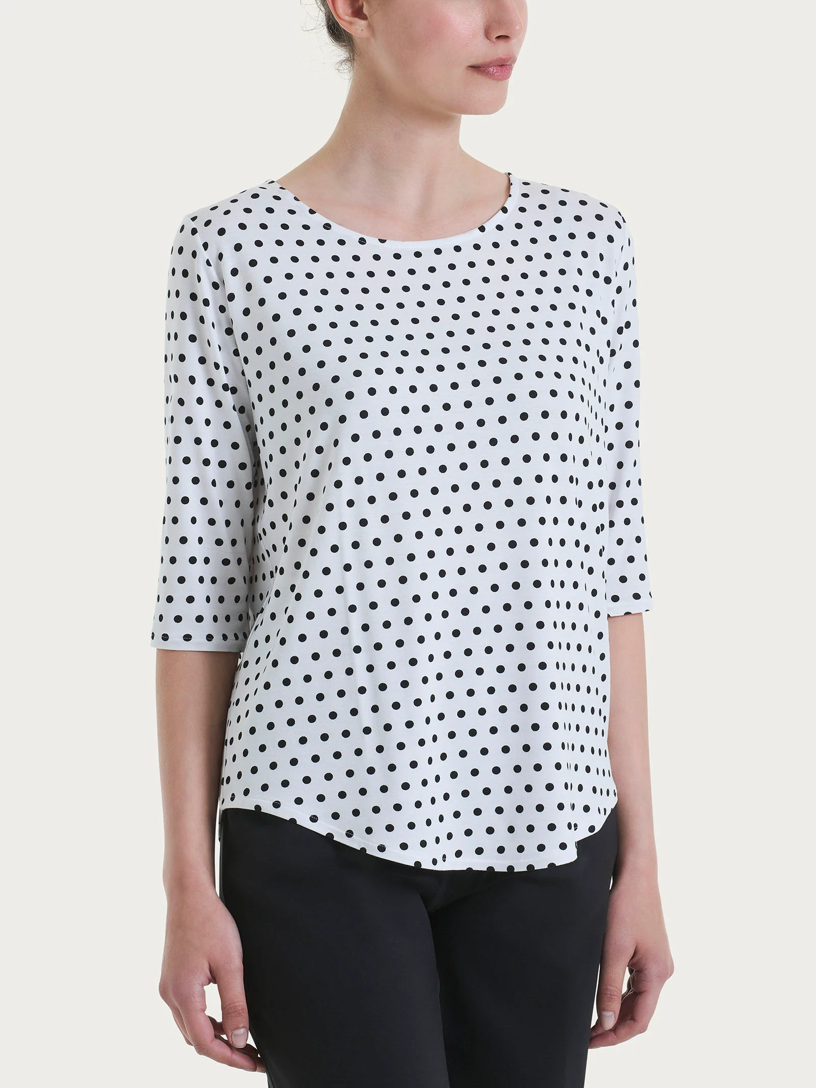 Maglietta girocollo con dots in Viscosa Summer - Fant.Bianco