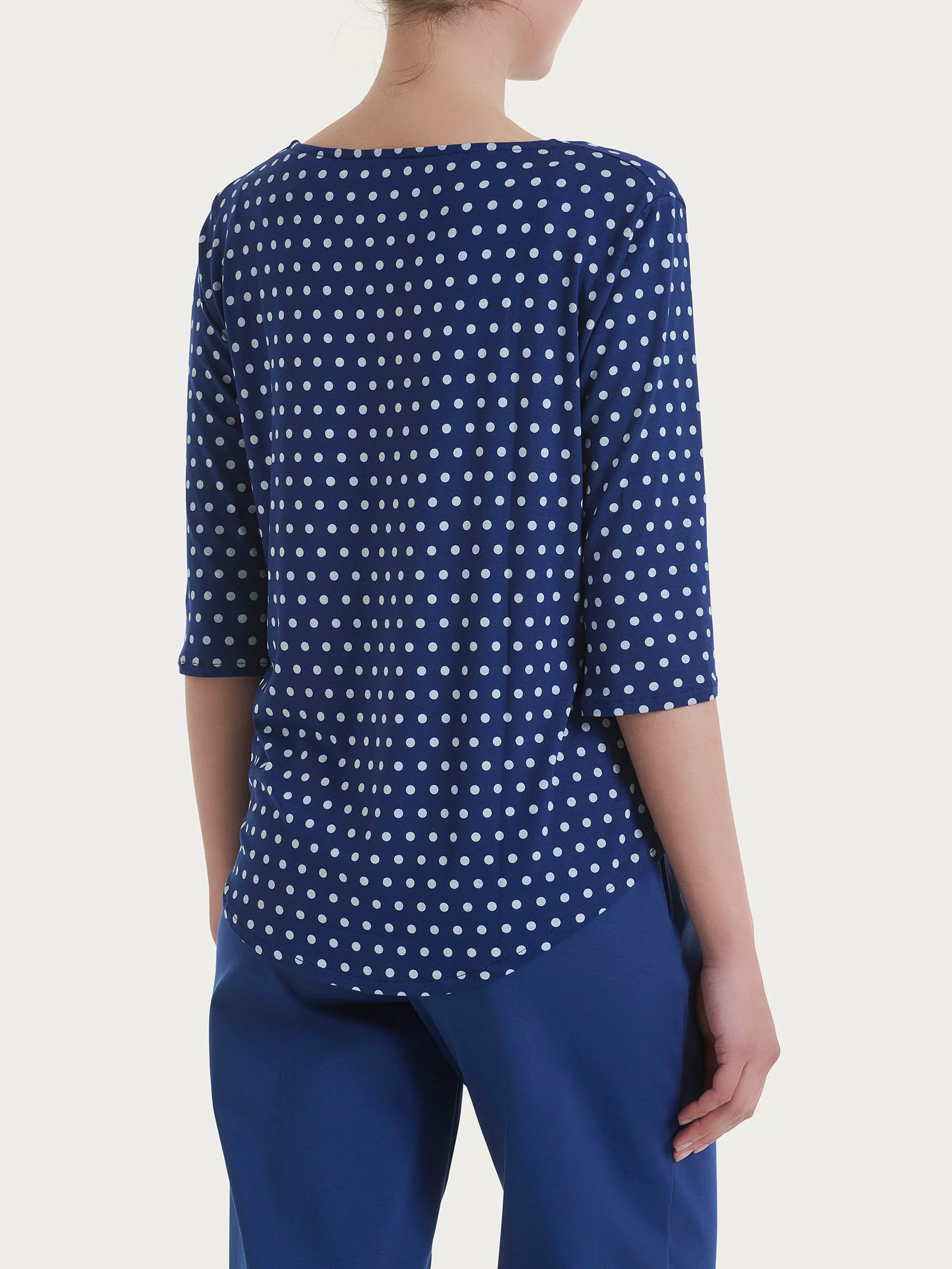 Maglietta girocollo con dots in Viscosa Summer - Fant. Blueberry - Image 2