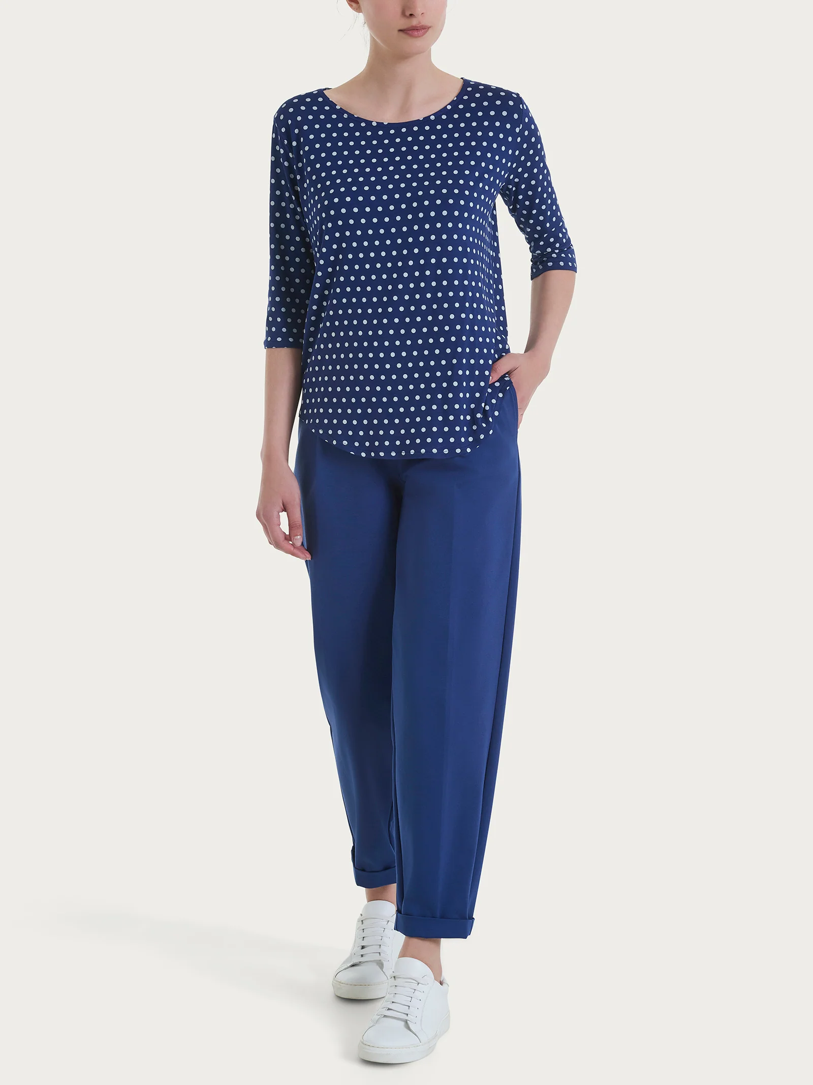Maglietta girocollo con dots in Viscosa Summer - Fant. Blueberry - Image 4