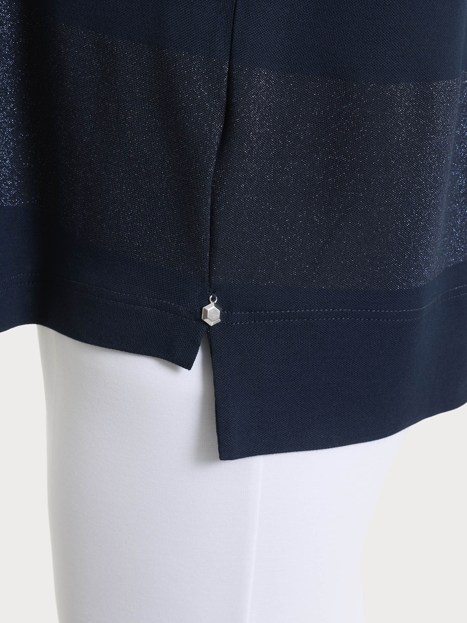 Maglietta girocollo con macro righe in Summer Light e Lurex - Fant.Bleu - Image 3
