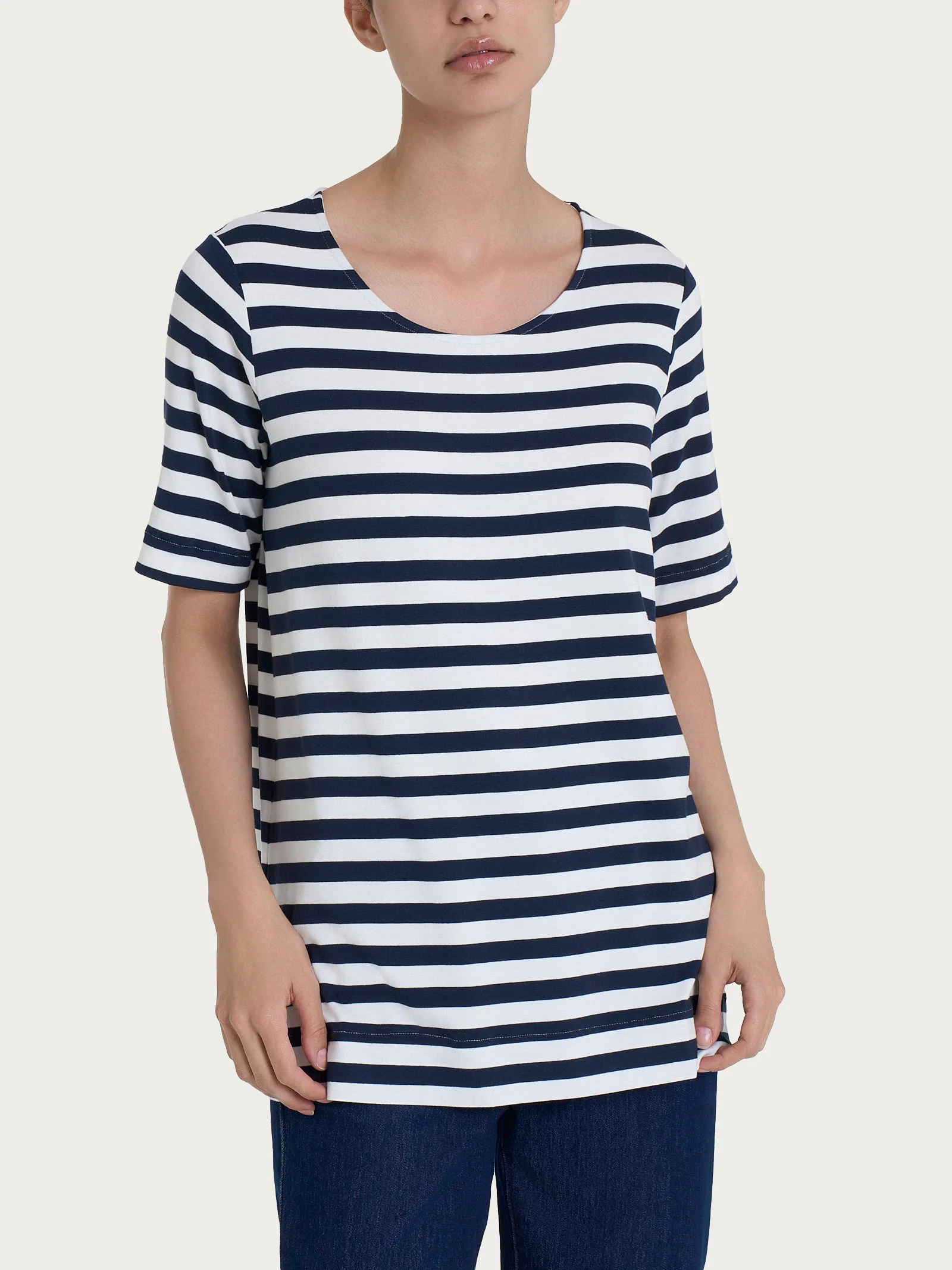 Maglietta girocollo con stripes in Viscosa Summer - Fant. Bleu Riga Pari