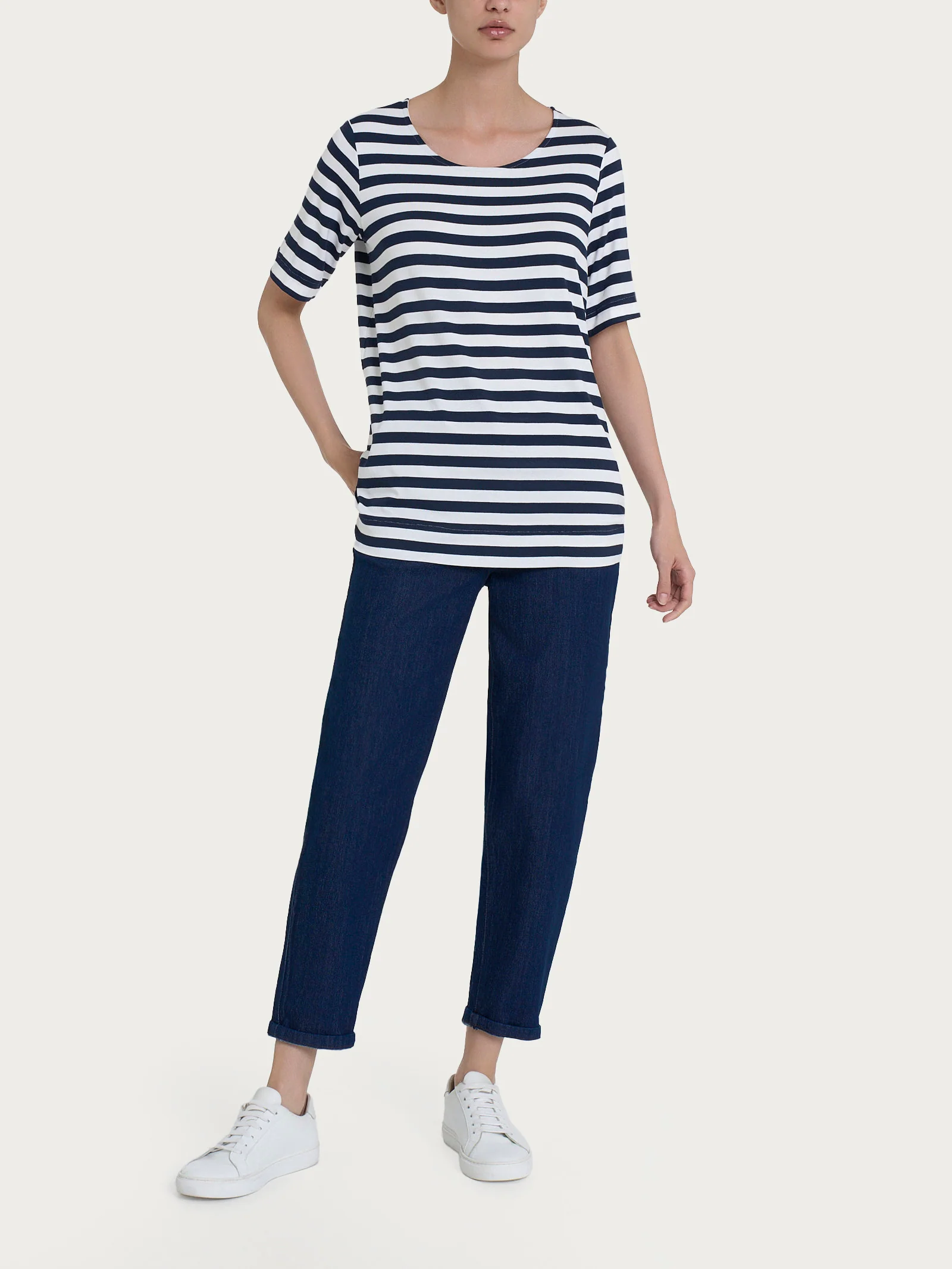 Maglietta girocollo con stripes in Viscosa Summer - Fant. Bleu Riga Pari - Image 4