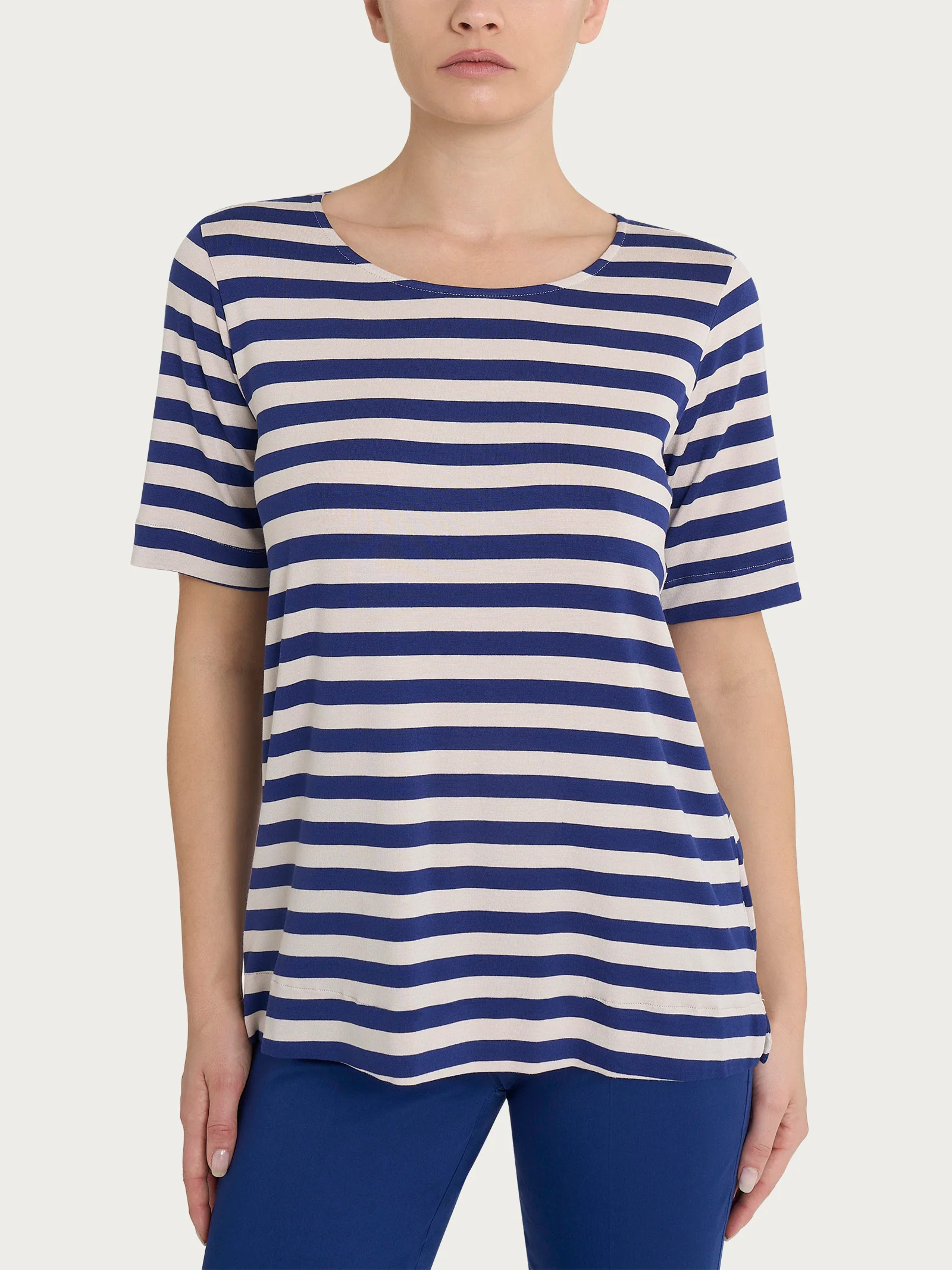 Maglietta girocollo con stripes in Viscosa Summer - Fant. Blueberry Riga Pari