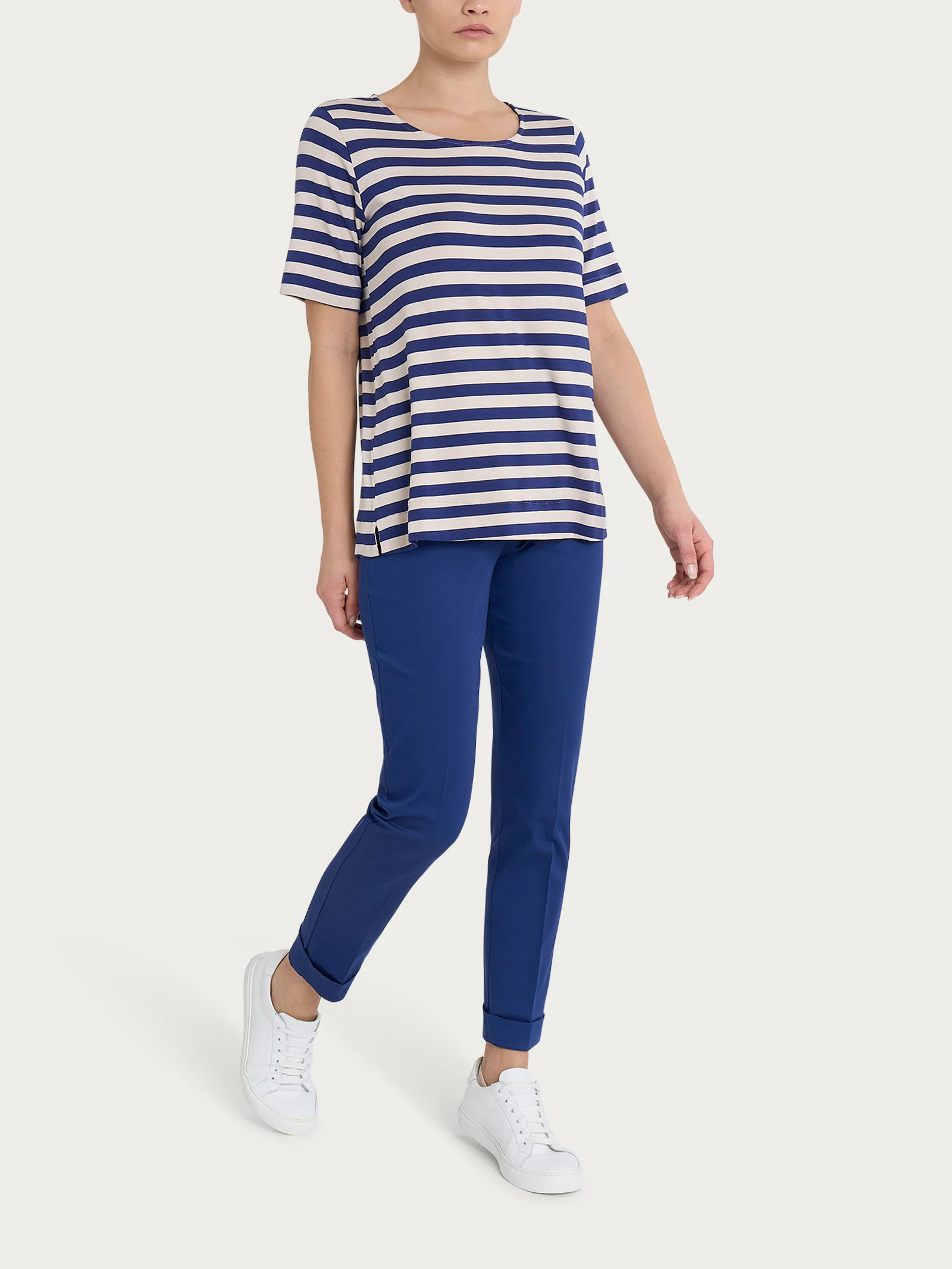 Maglietta girocollo con stripes in Viscosa Summer - Fant. Blueberry Riga Pari - Image 4