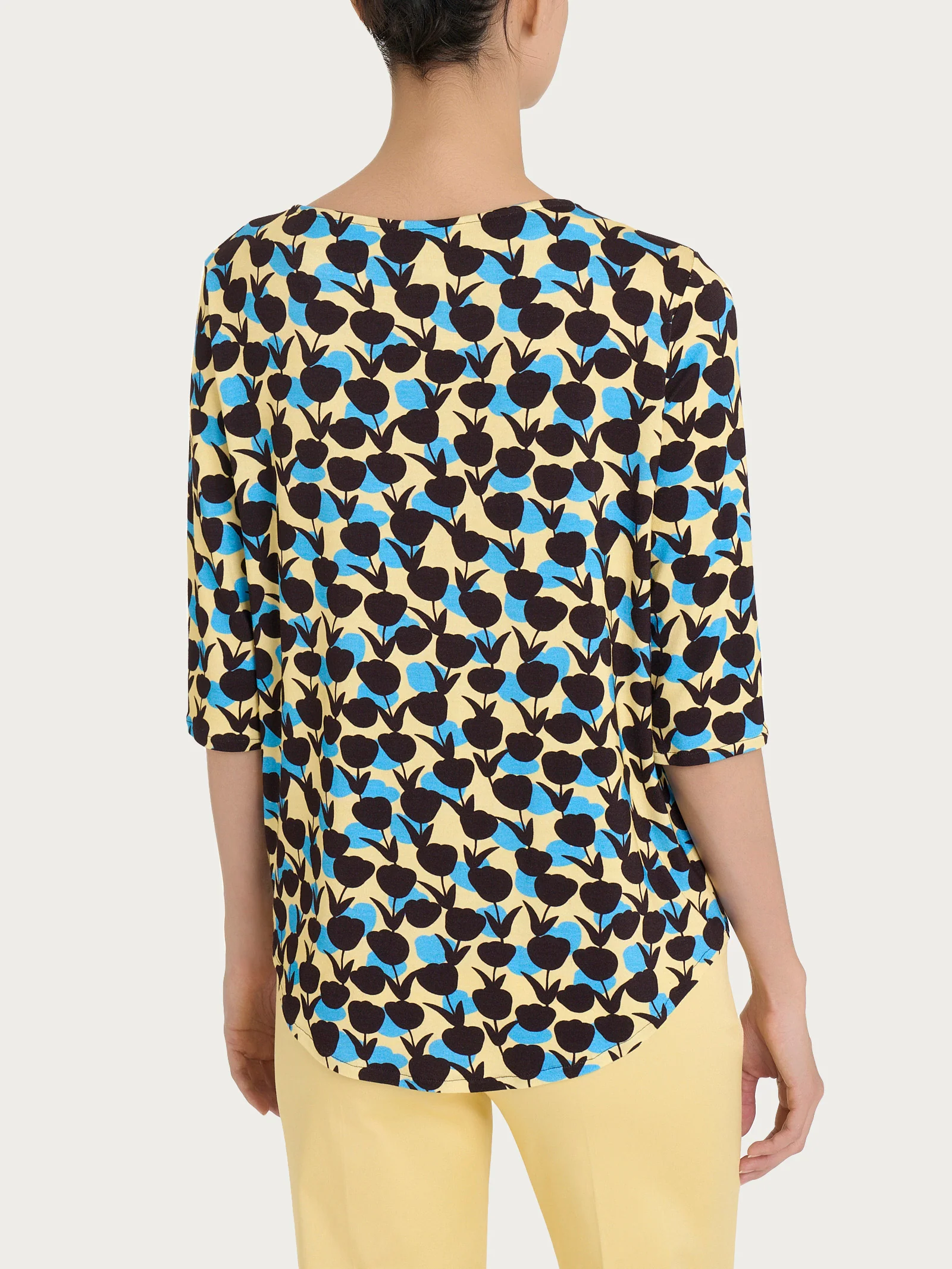 Maglietta girocollo con tulips pattern in Viscosa Summer - Fant. Pale Banana - Image 2