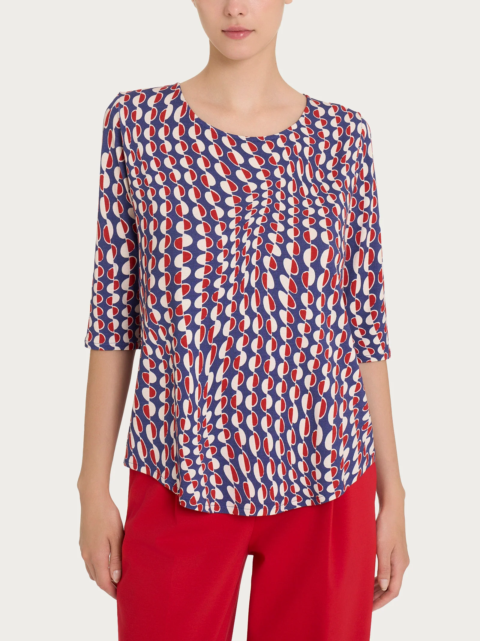 Maglietta girocollo con waves pattern in Crêpe - Fant. Blueberry