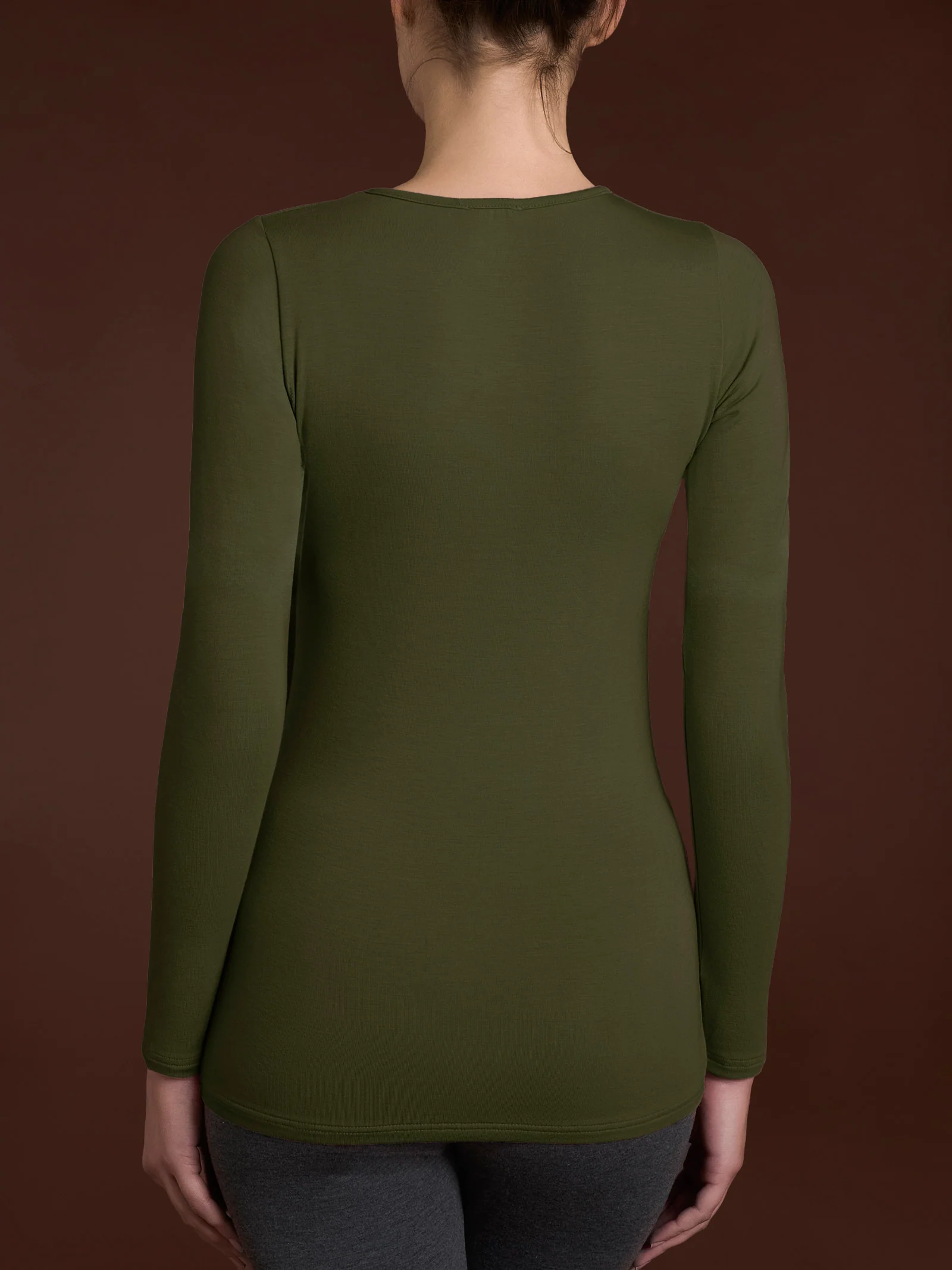 Maglietta girocollo in Eco Viscosa - Dark Olive - Image 2