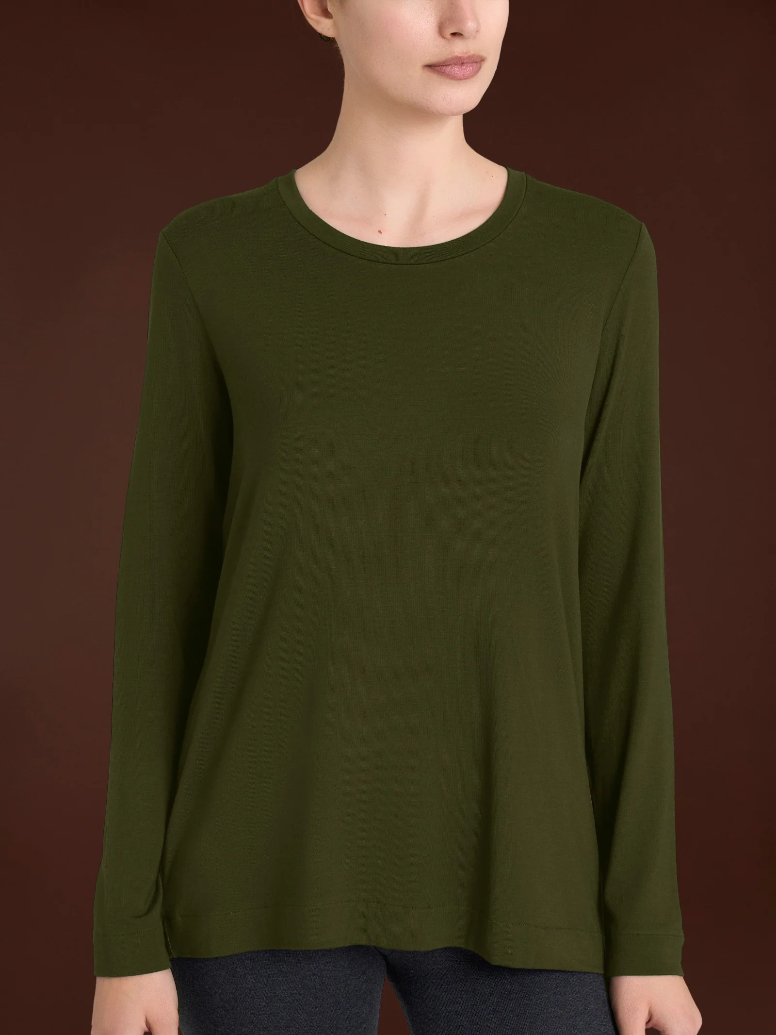 Maglietta girocollo in Eco Viscosa - Dark Olive