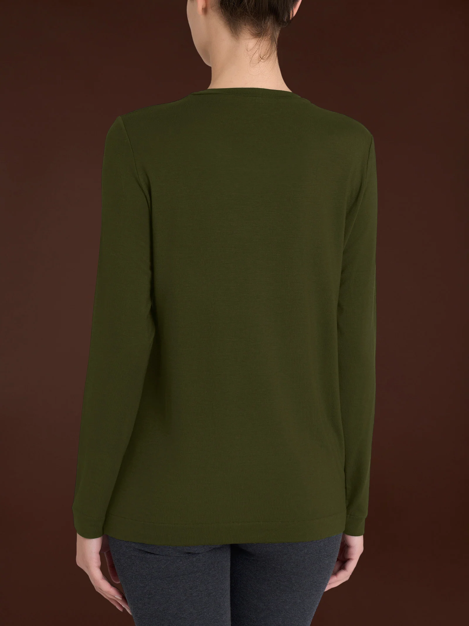 Maglietta girocollo in Eco Viscosa - Dark Olive - Image 2