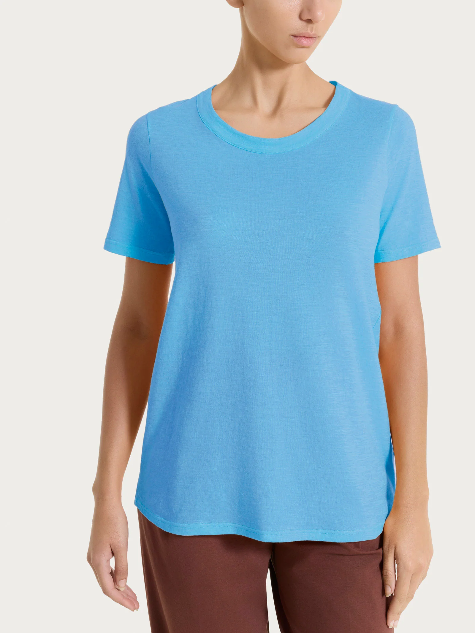 Maglietta girocollo in slub jersey di cotone - Azure Blue