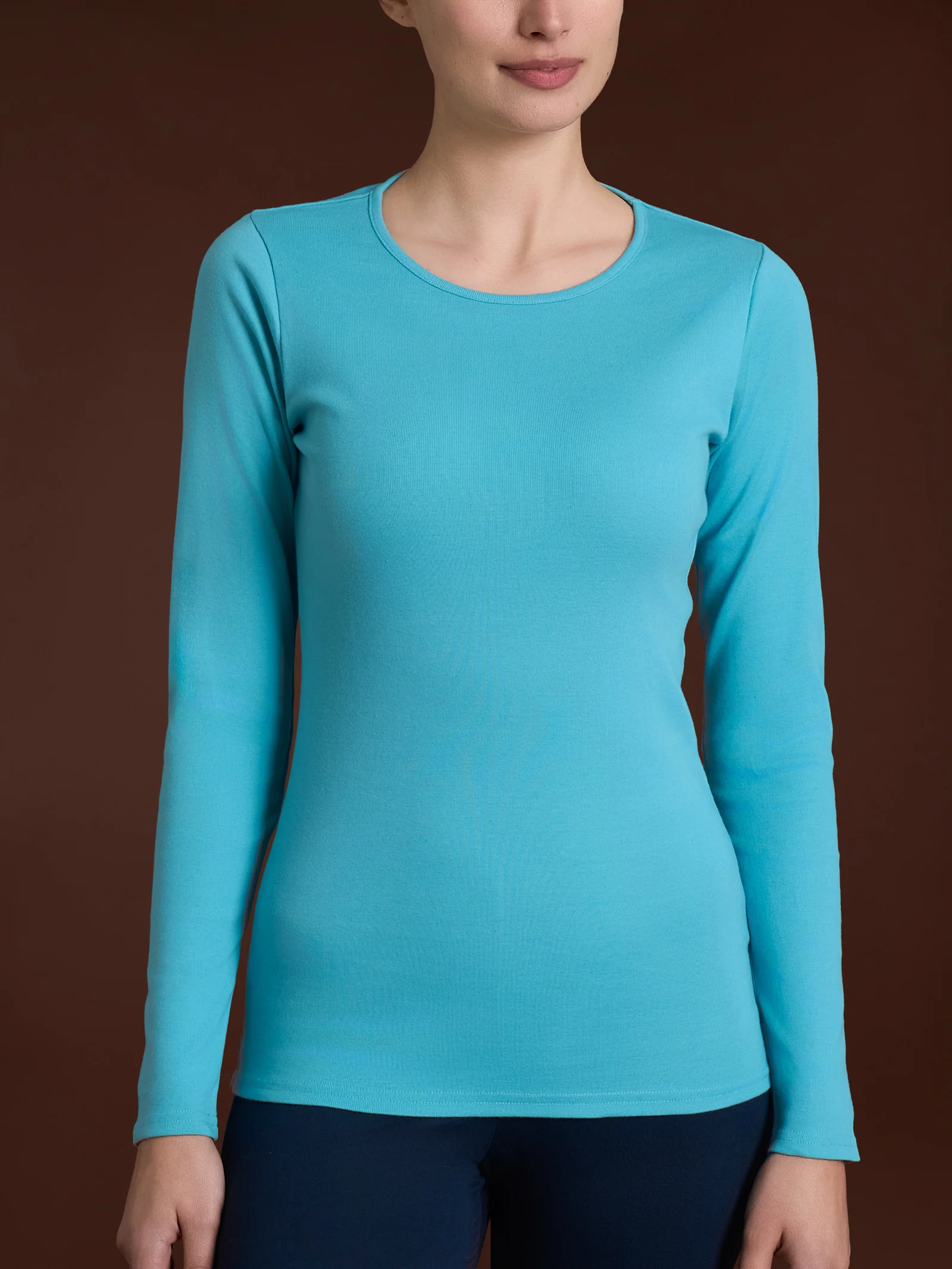 Maglietta girocollo in Thermo Cotton - Milky Blue