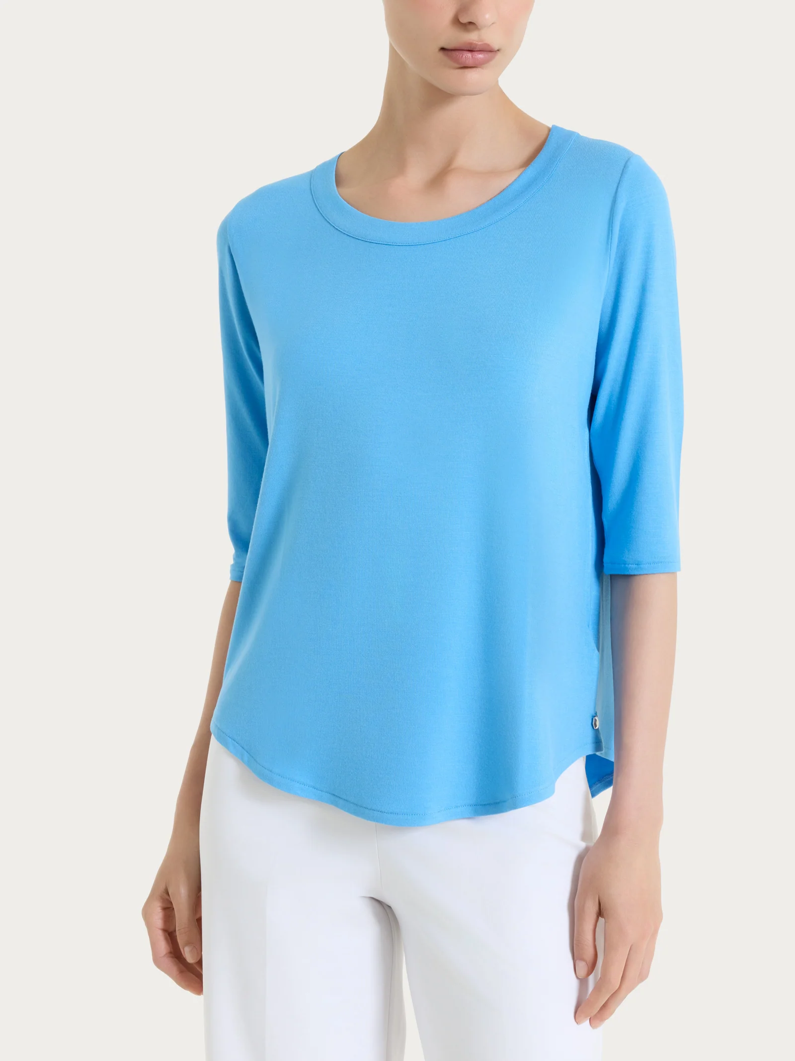 Maglietta girocollo in Viscosa Summer - Azure Blue