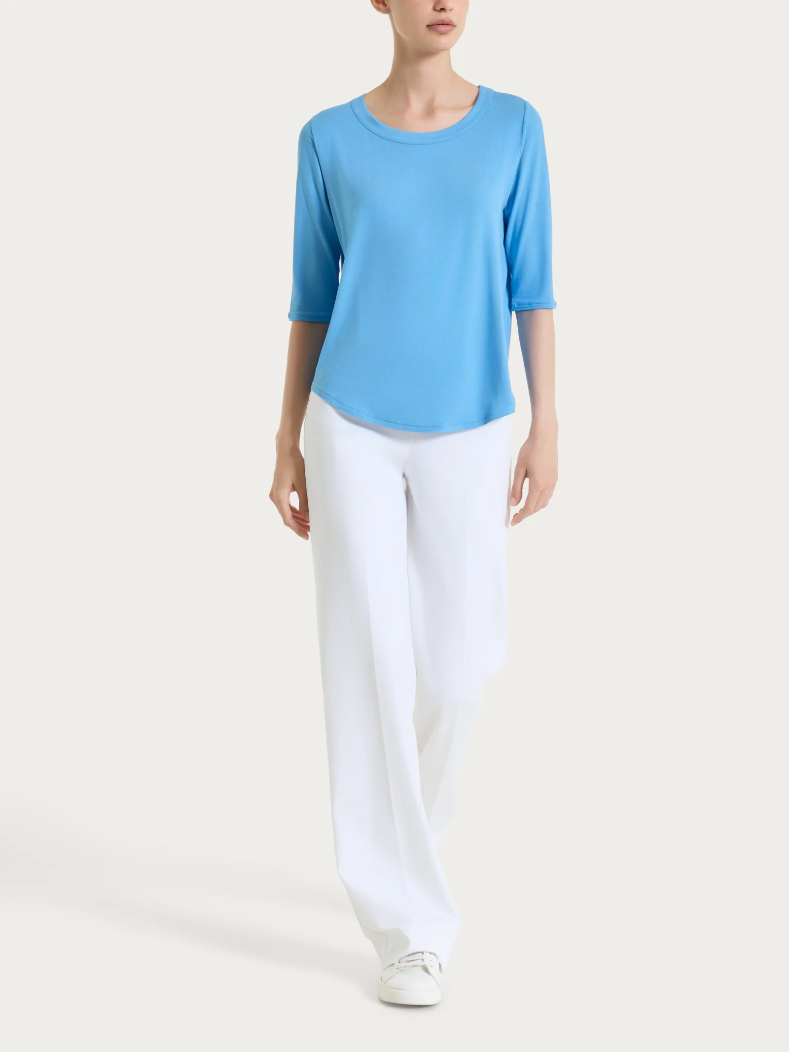 Maglietta girocollo in Viscosa Summer - Azure Blue - Image 5