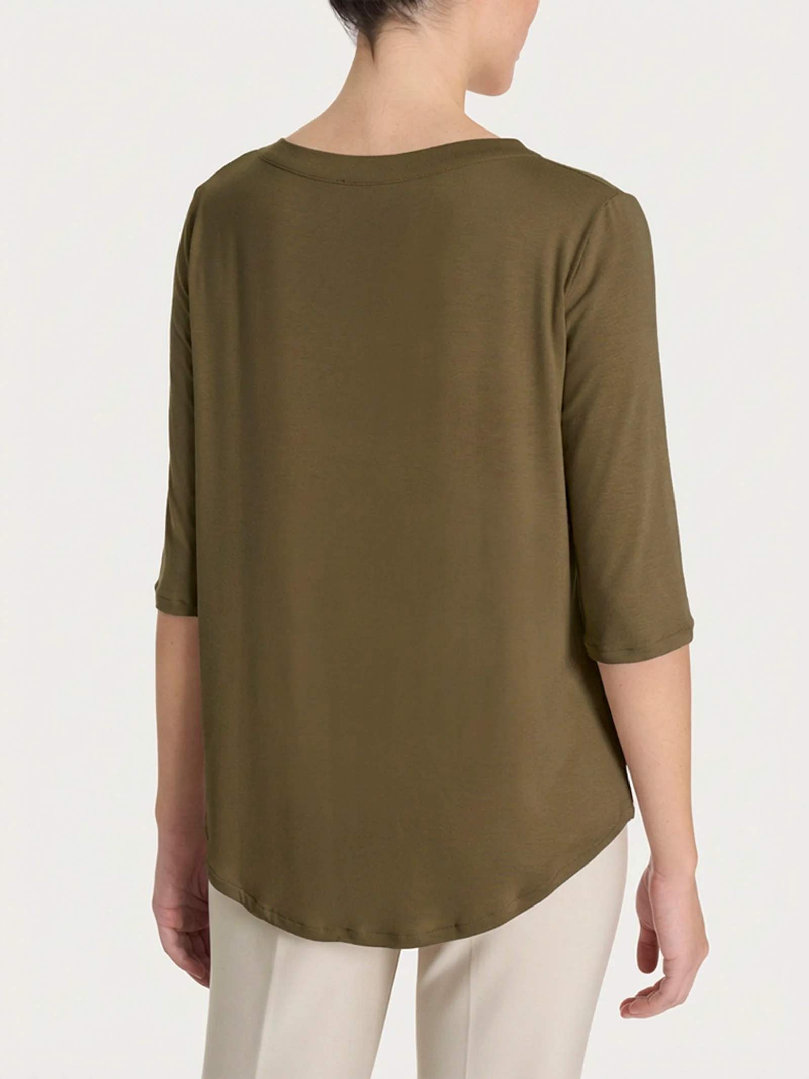 Maglietta girocollo in Viscosa Summer - Dark Olive - Image 2