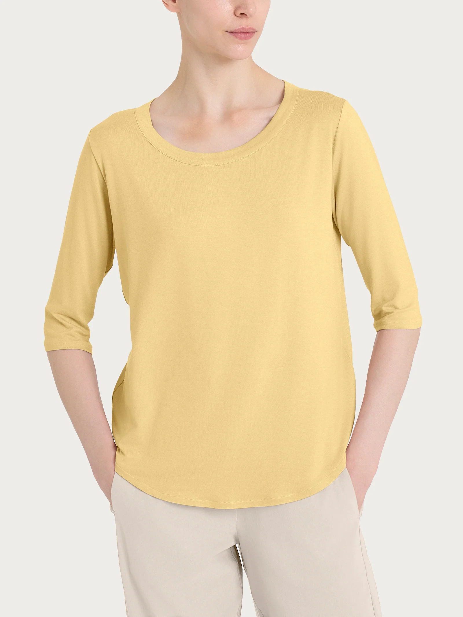 Maglietta girocollo in Viscosa Summer - Pale Banana