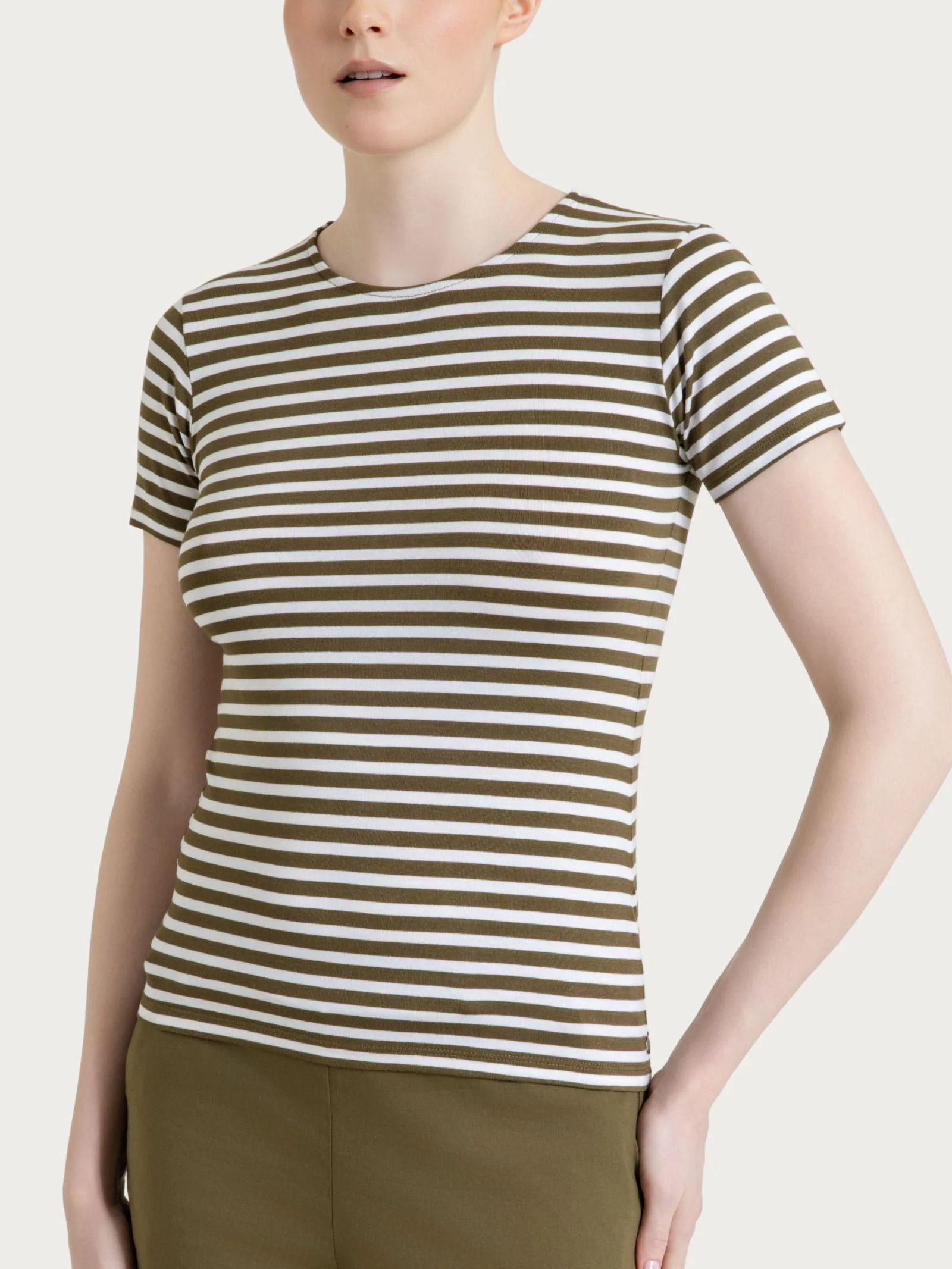 Maglietta skinny a righe in Viscosa Summer - Fant. Dark Olive riga pari