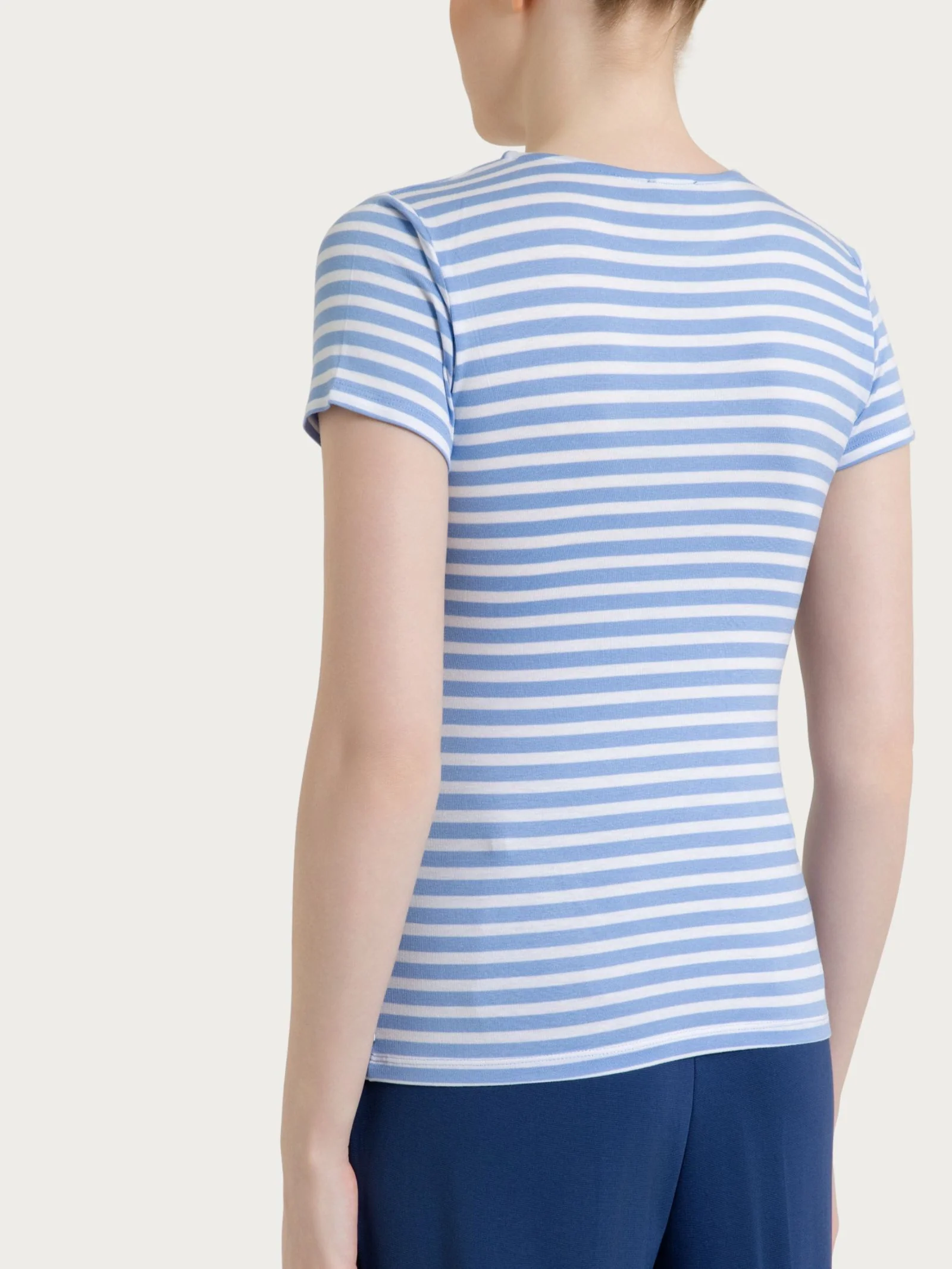 Maglietta skinny a righe in Viscosa Summer - Fant. Bel Air Blue riga pari - Image 2