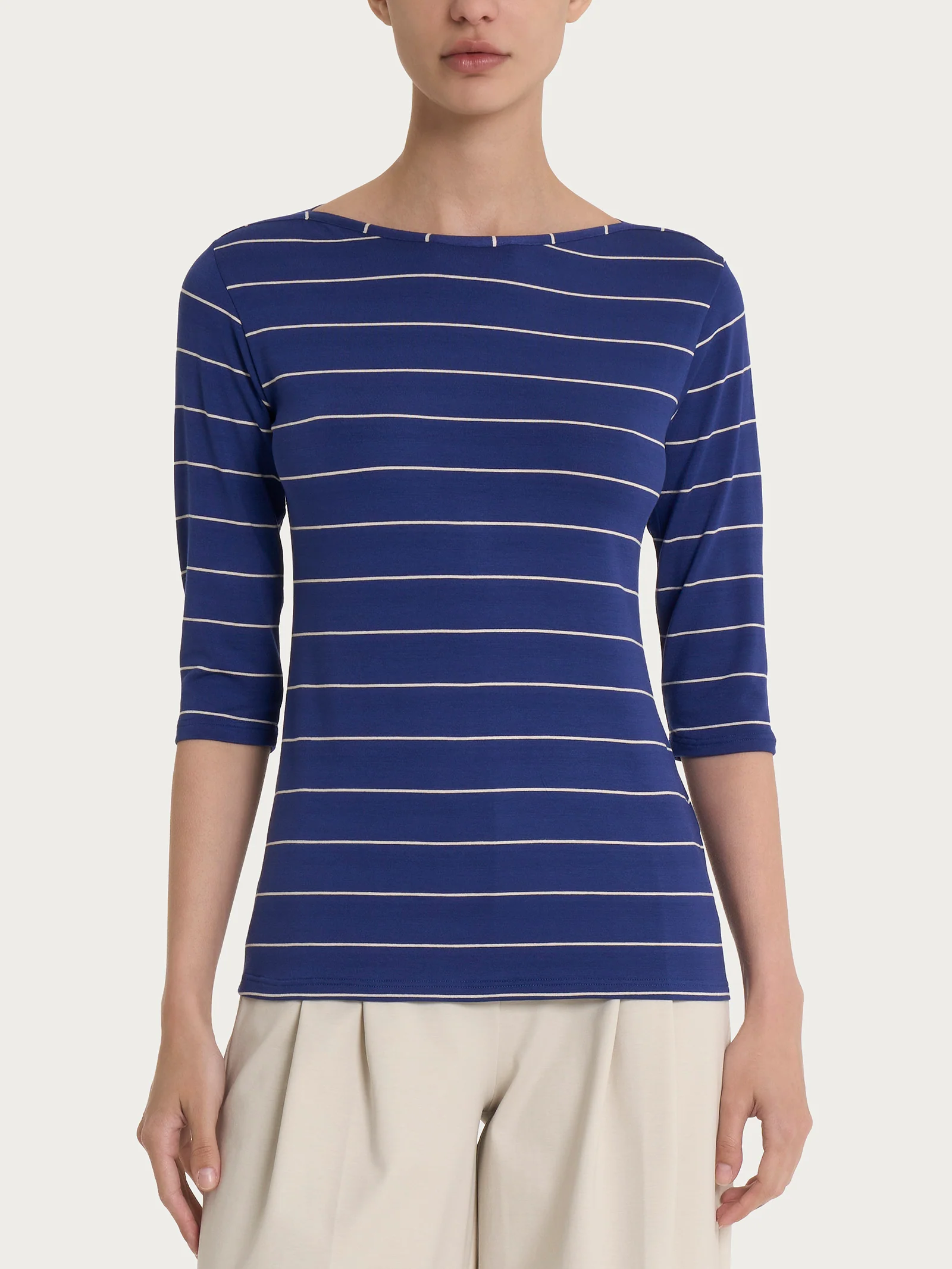 Maglietta skinny con stripes spaziate in Viscosa Summer  - Fant. Blueberry Riga Spaziata