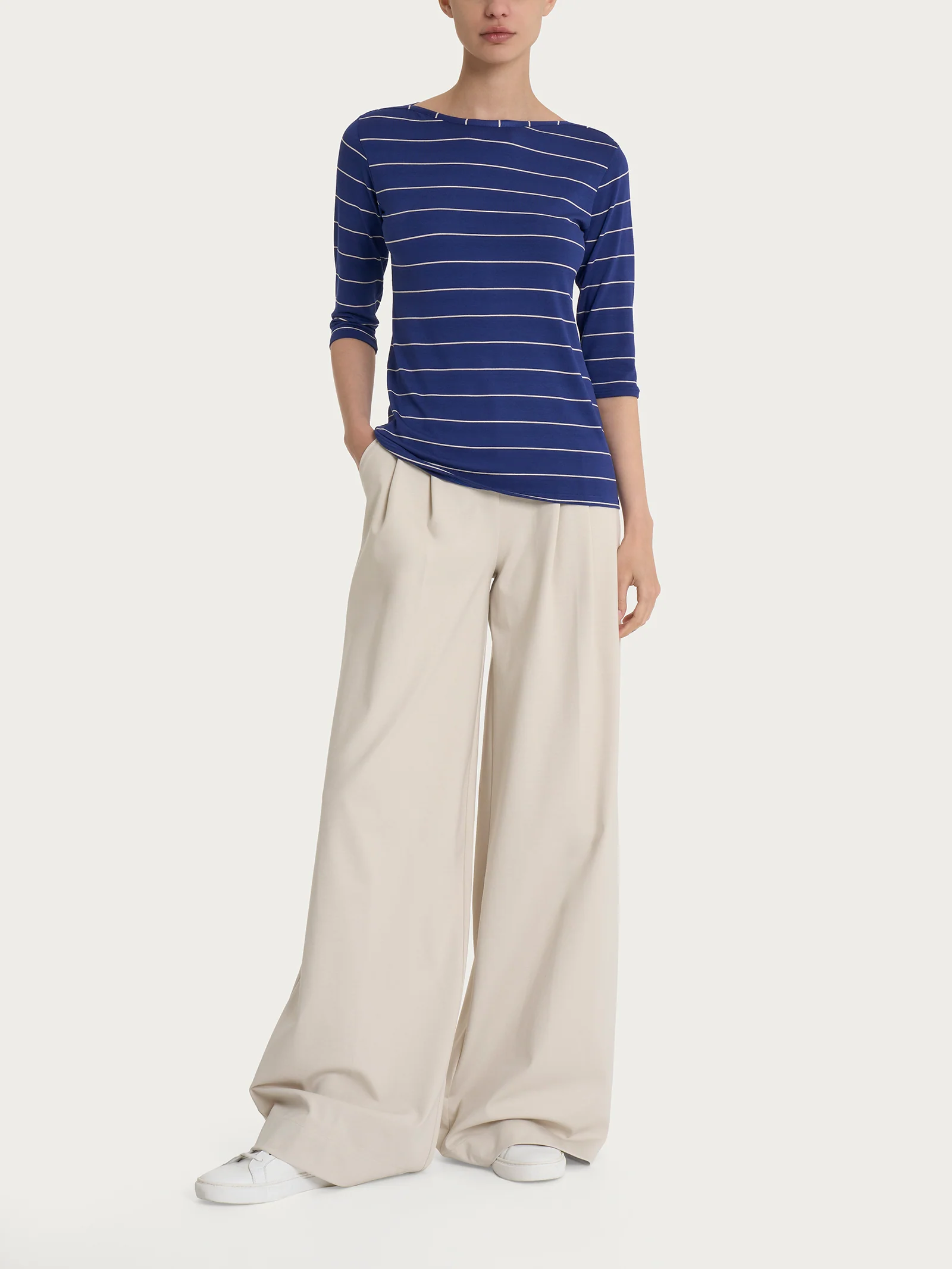 Maglietta skinny con stripes spaziate in Viscosa Summer  - Fant. Blueberry Riga Spaziata - Image 4