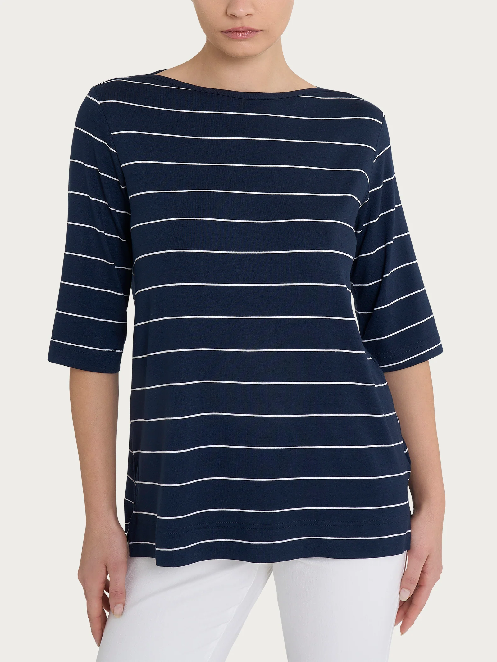 Maglietta soft con stripes spaziate in Viscosa Summer - Fant. Bleu Riga Spaziata