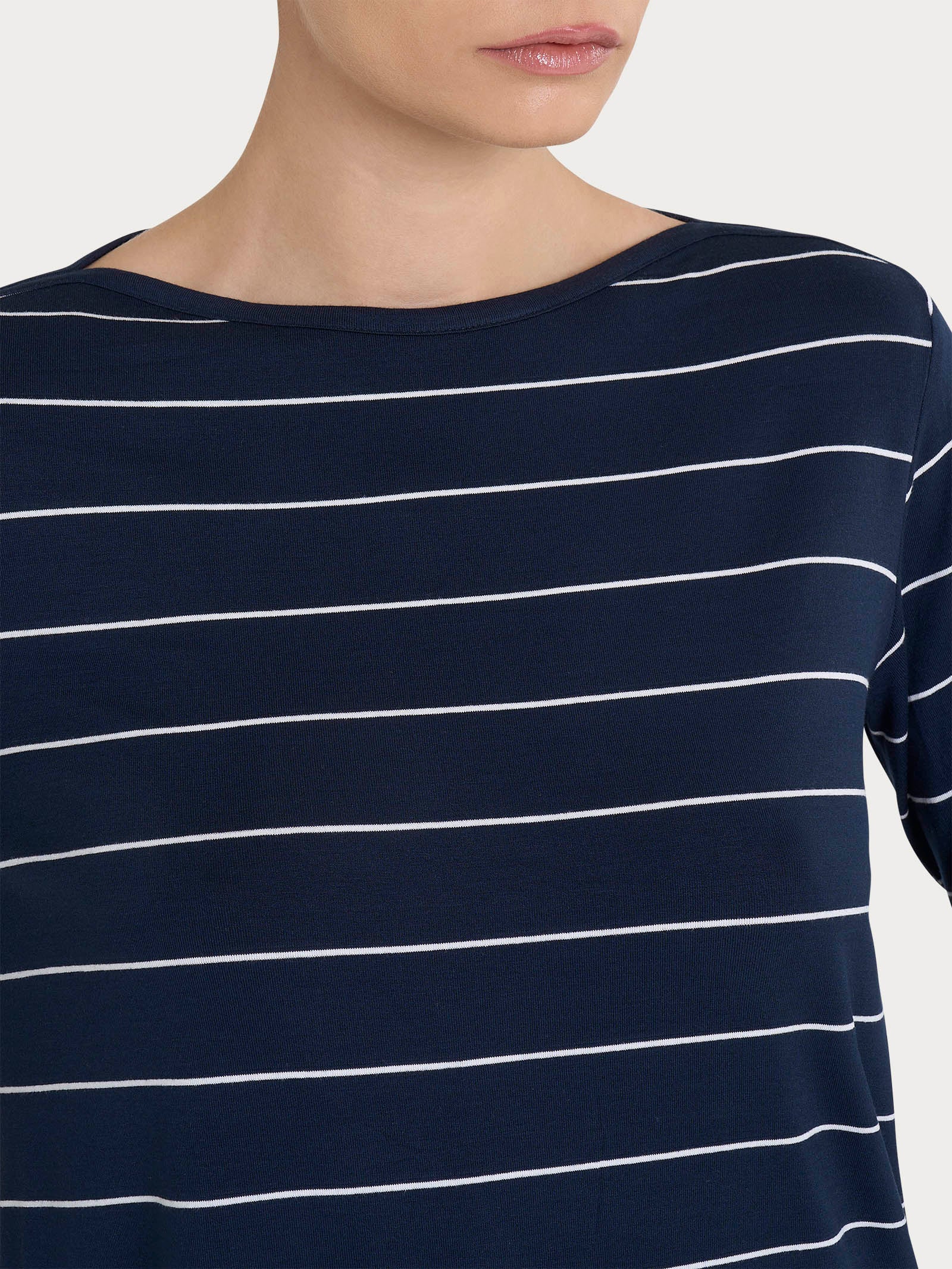 Maglietta soft con stripes spaziate in Viscosa Summer - Fant. Bleu Riga Spaziata - Image 3