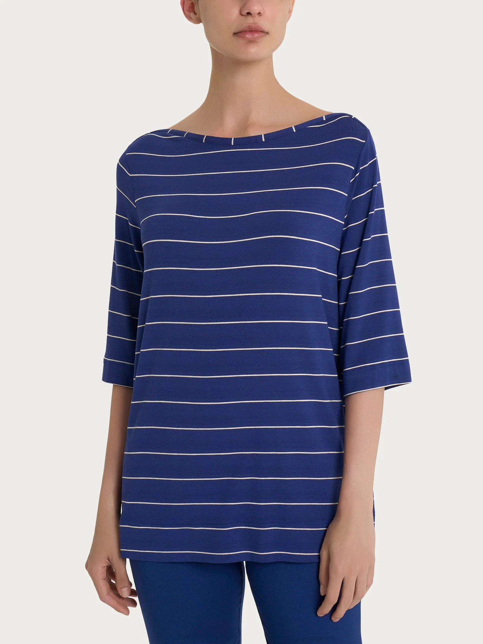 Maglietta soft con stripes spaziate in Viscosa Summer  - Fant. Blueberry Riga Spaziata