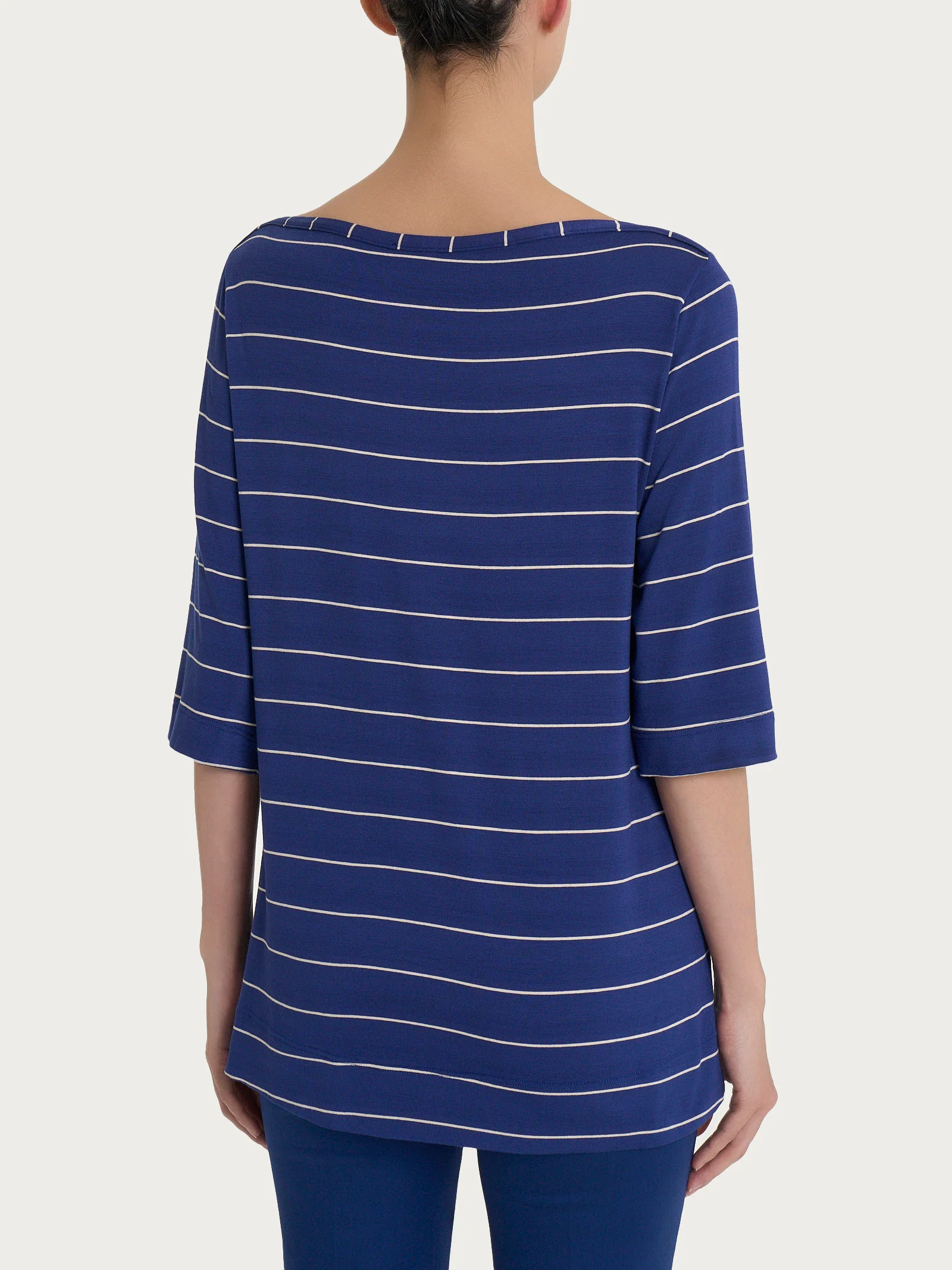 Maglietta soft con stripes spaziate in Viscosa Summer  - Fant. Blueberry Riga Spaziata - Image 2