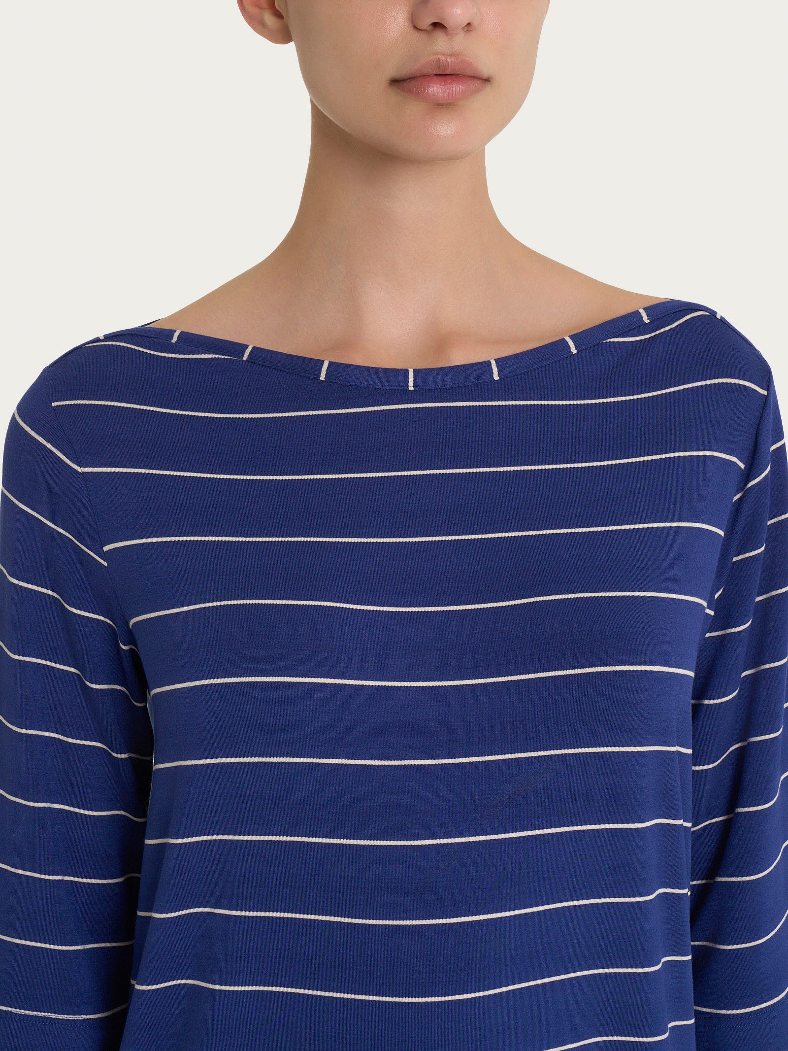 Maglietta soft con stripes spaziate in Viscosa Summer  - Fant. Blueberry Riga Spaziata - Image 3
