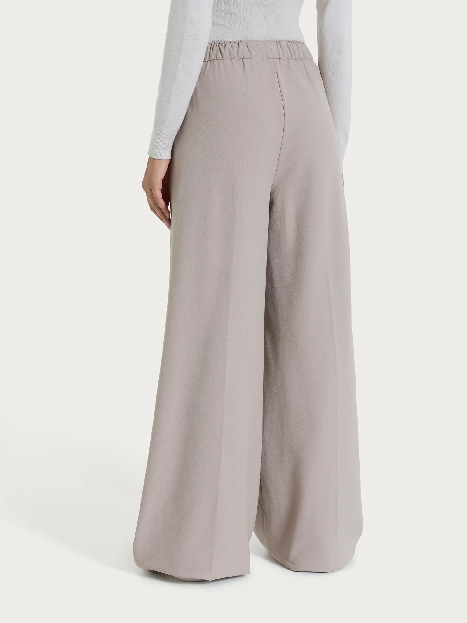 Pantalone a palazzo con tasche e pinces in Flannel Twill - Nude - Image 2