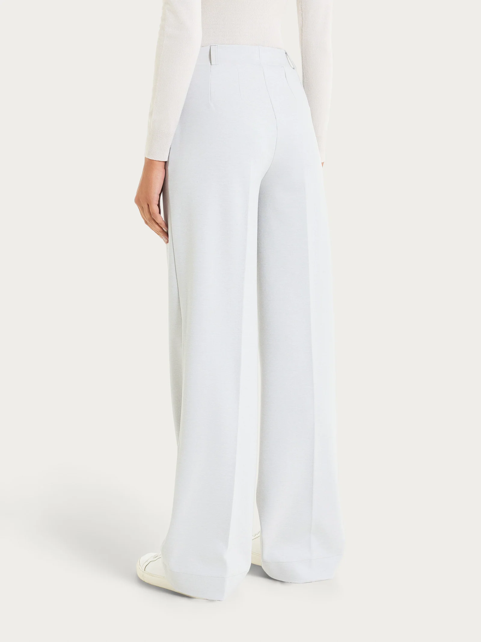 Pantalone a palazzo con tasche in Cashmere Compact - Ghiaia Mel. - Image 2