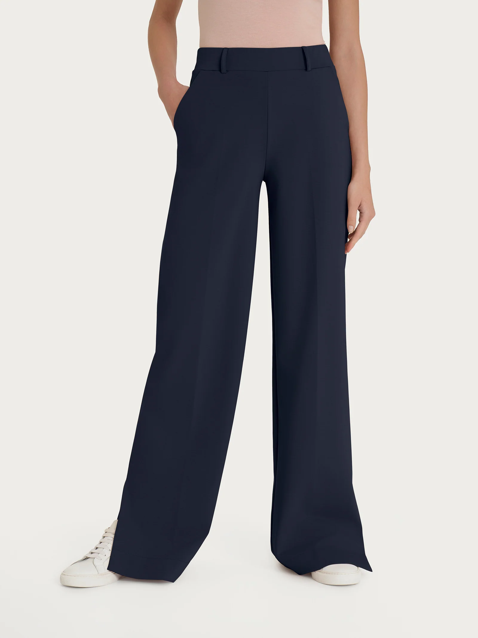 Pantalone a palazzo con tasche in Compact Light - Bleu