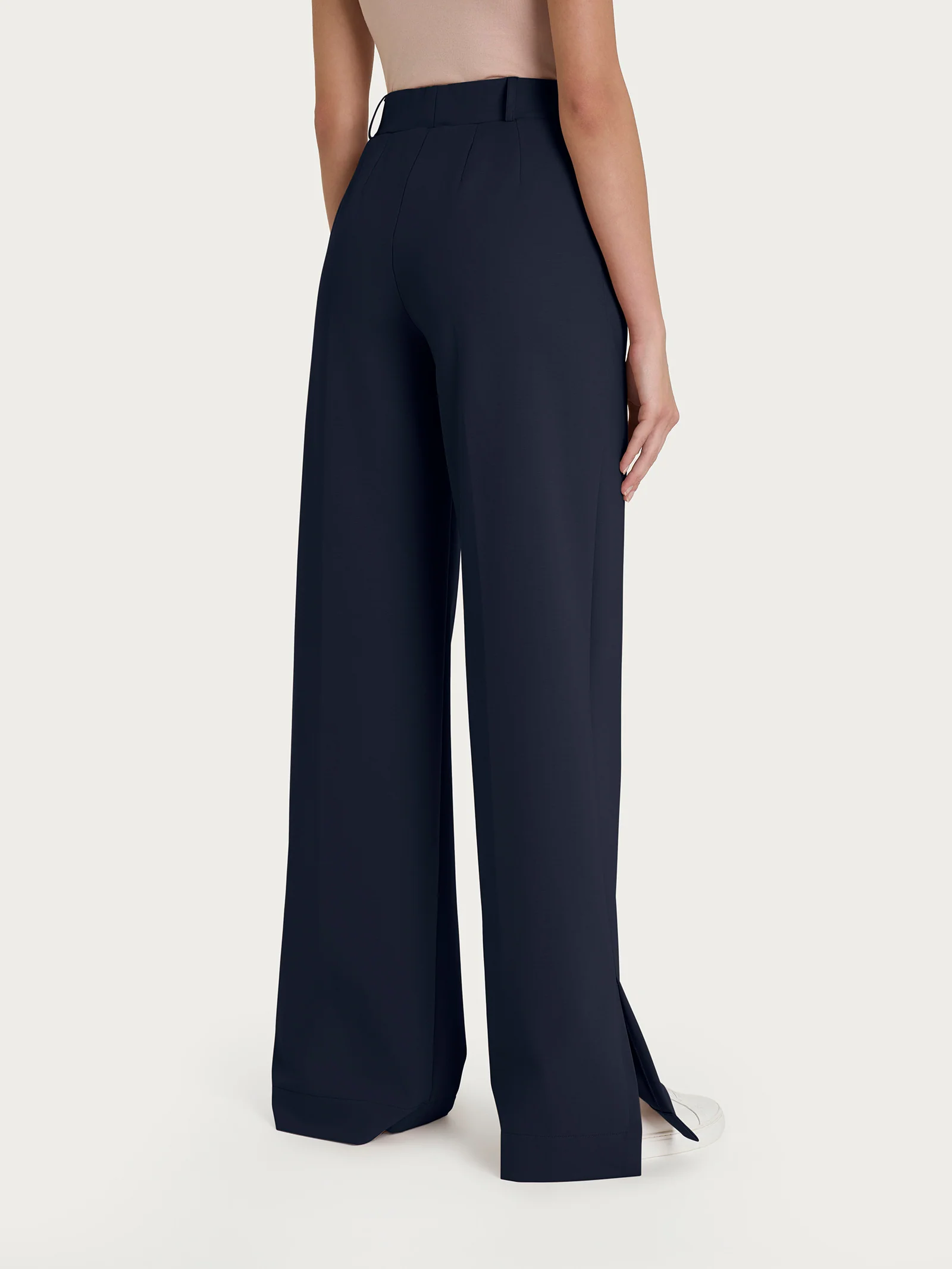 Pantalone a palazzo con tasche in Compact Light - Bleu - Image 2