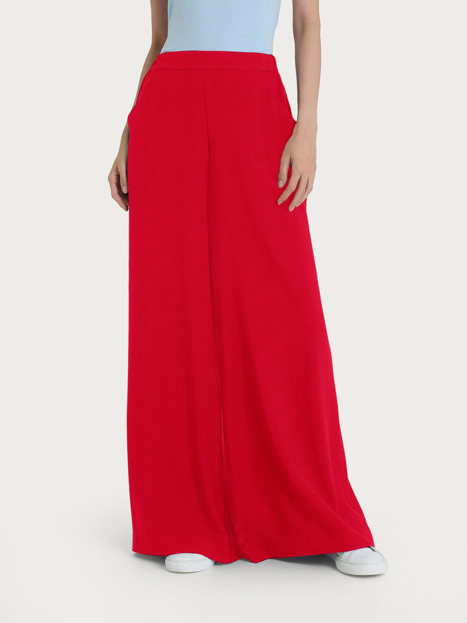 Pantalone a palazzo con tasche in Ecoseta - Salsa