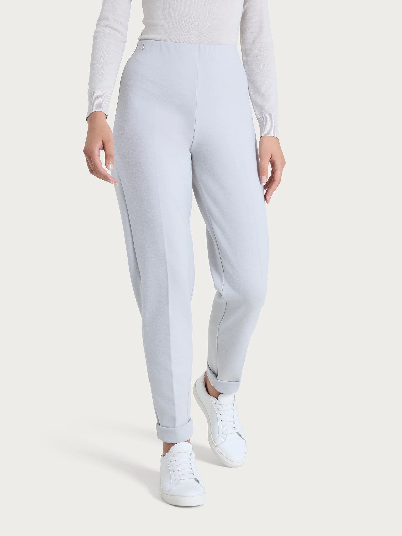 Pantalone a sigaretta con risvolto in Cashmere Compact - Ghiaia Mel. - Image 2