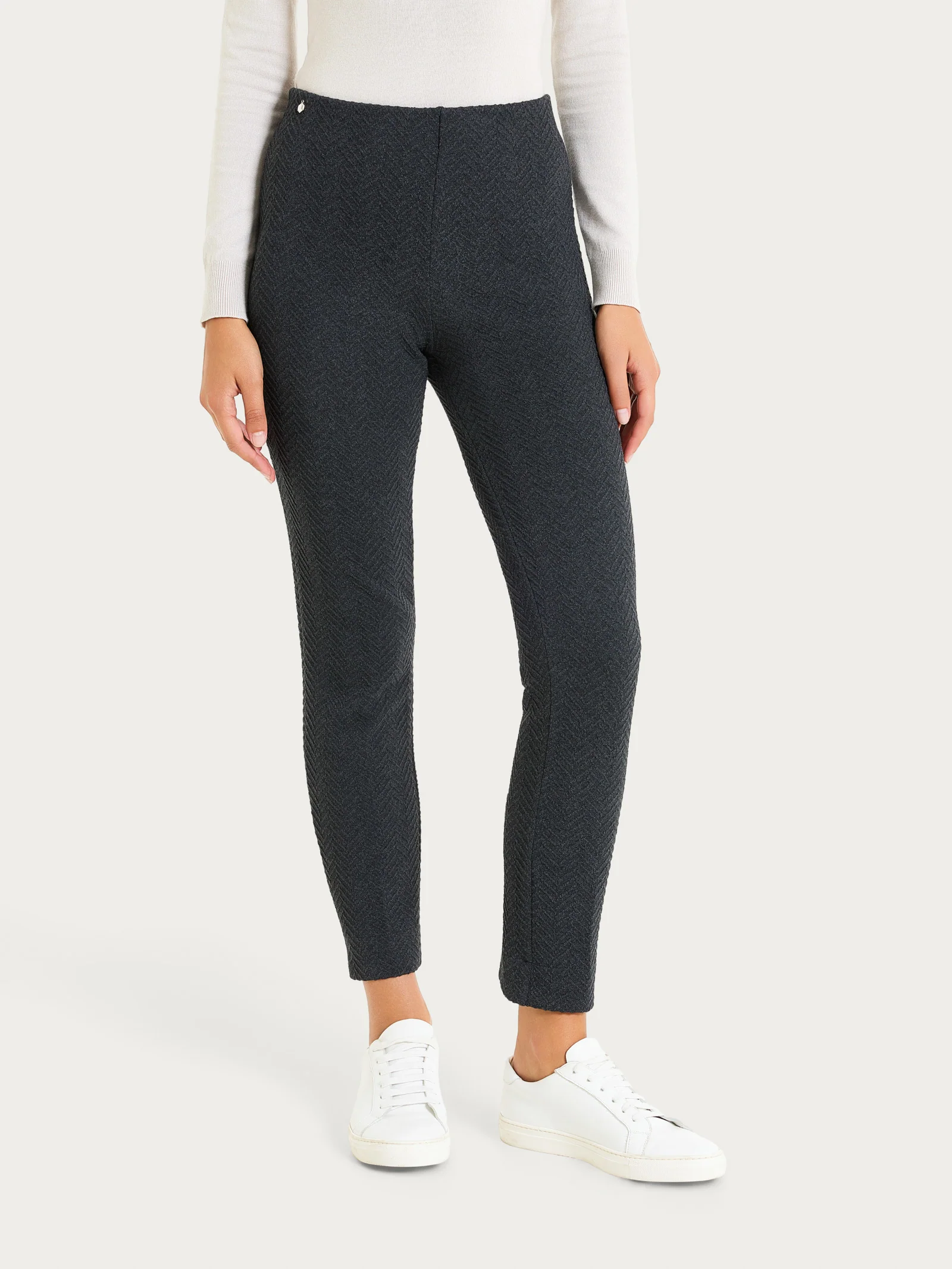 Pantalone a sigaretta con spacchetti in Eco Jacquard - Oscuro Mel.