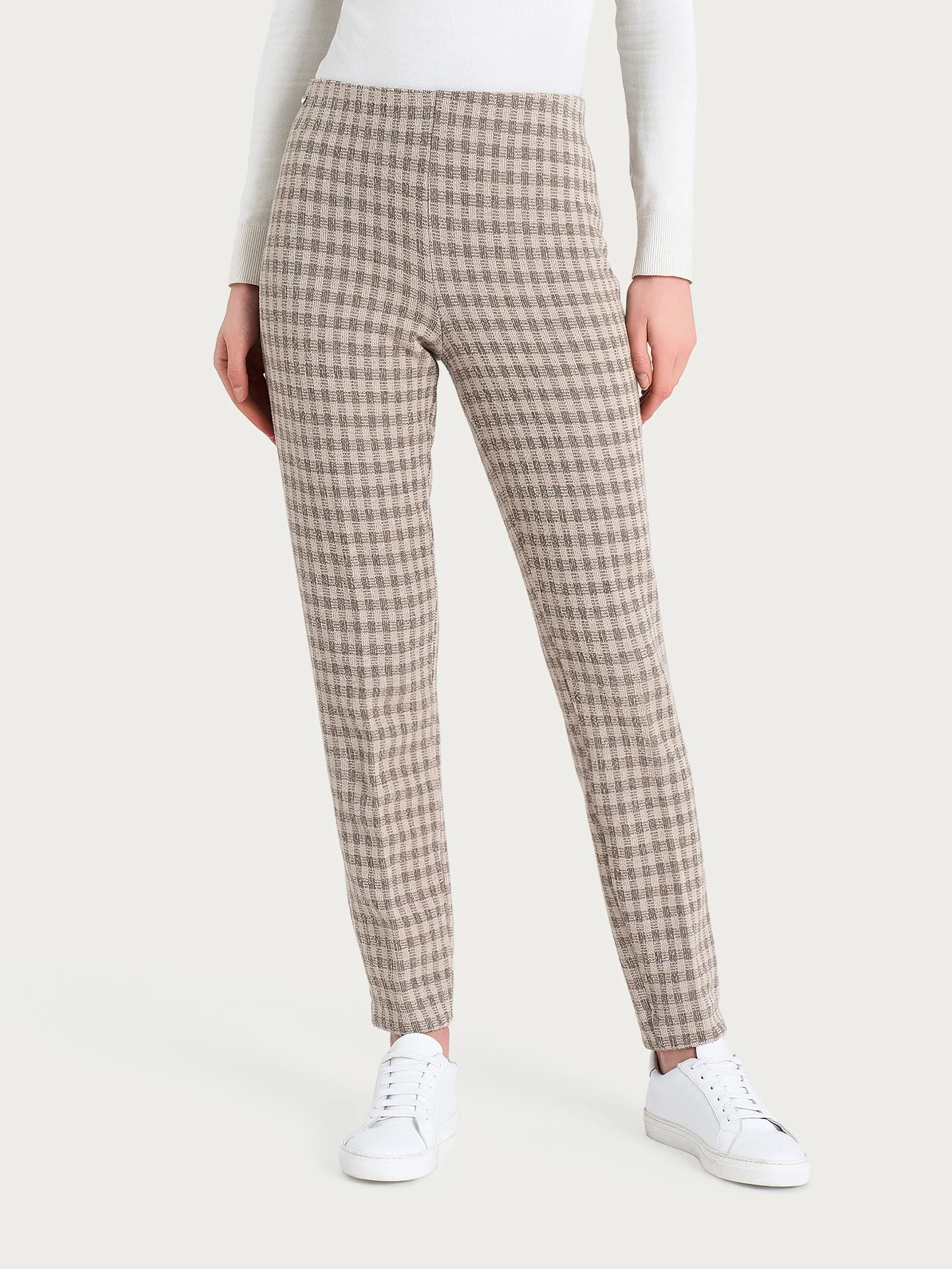 Pantalone a sigaretta con spacchetti in Eco Jacquard misto lana - Fant. Pine Bark