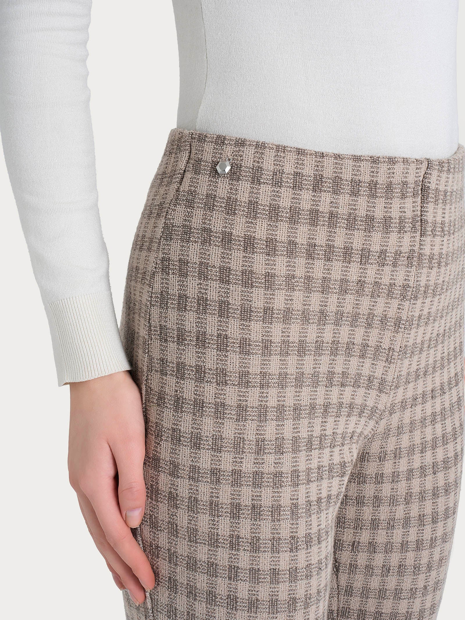 Pantalone a sigaretta con spacchetti in Eco Jacquard misto lana - Fant. Pine Bark - Image 3