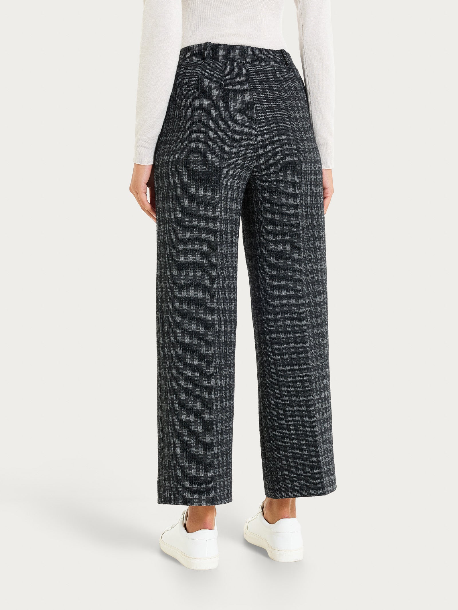 Pantalone ampio alla caviglia in Eco Jacquard misto lana - Fant.Nero - Image 2