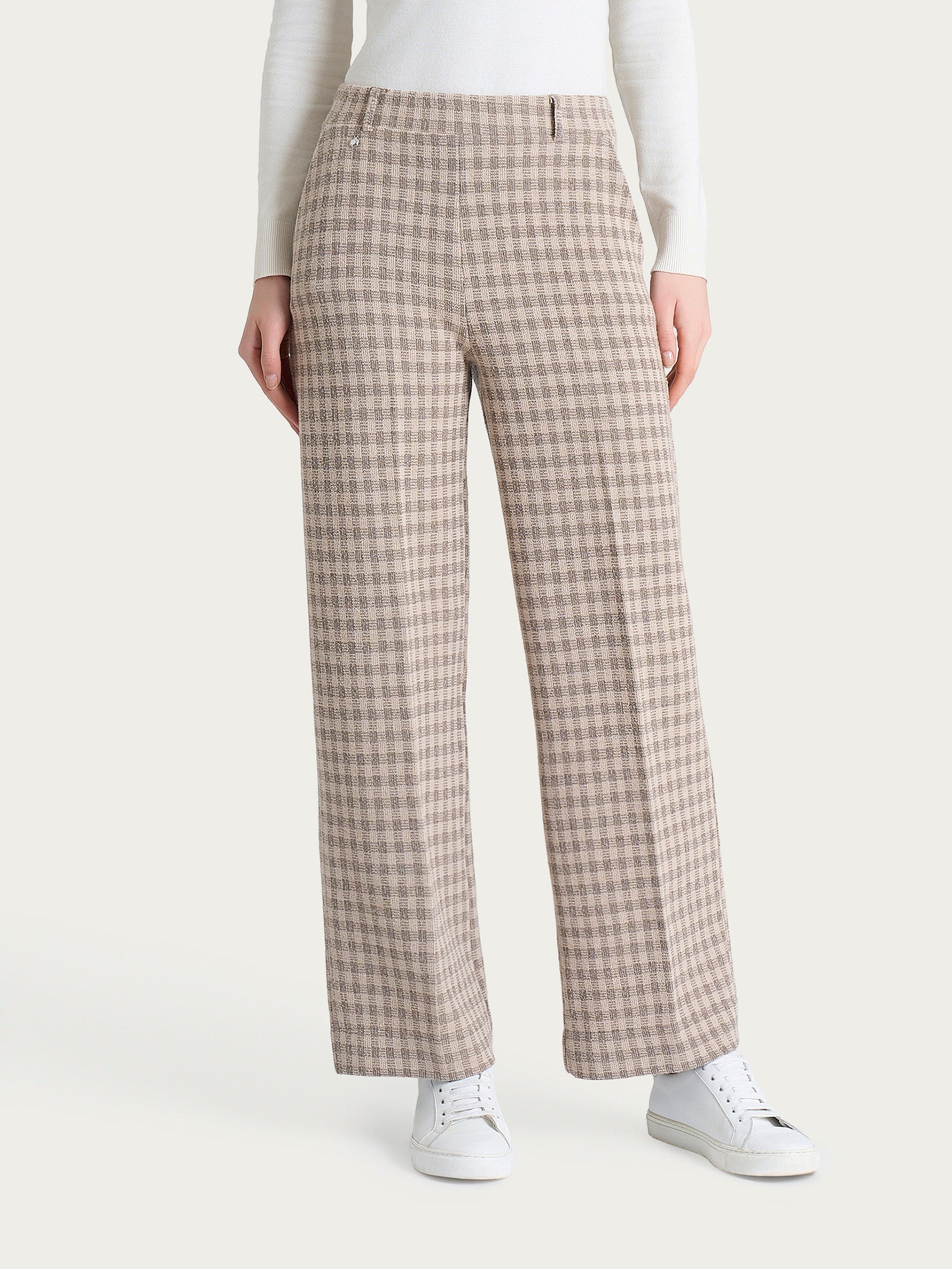 Pantalone ampio alla caviglia in Eco Jacquard misto lana - Fant. Pine Bark