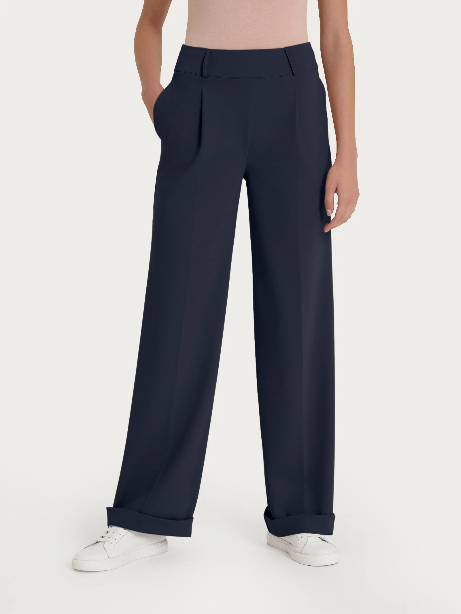 Pantalone ampio con tasche e pinces in Compact Light - Bleu