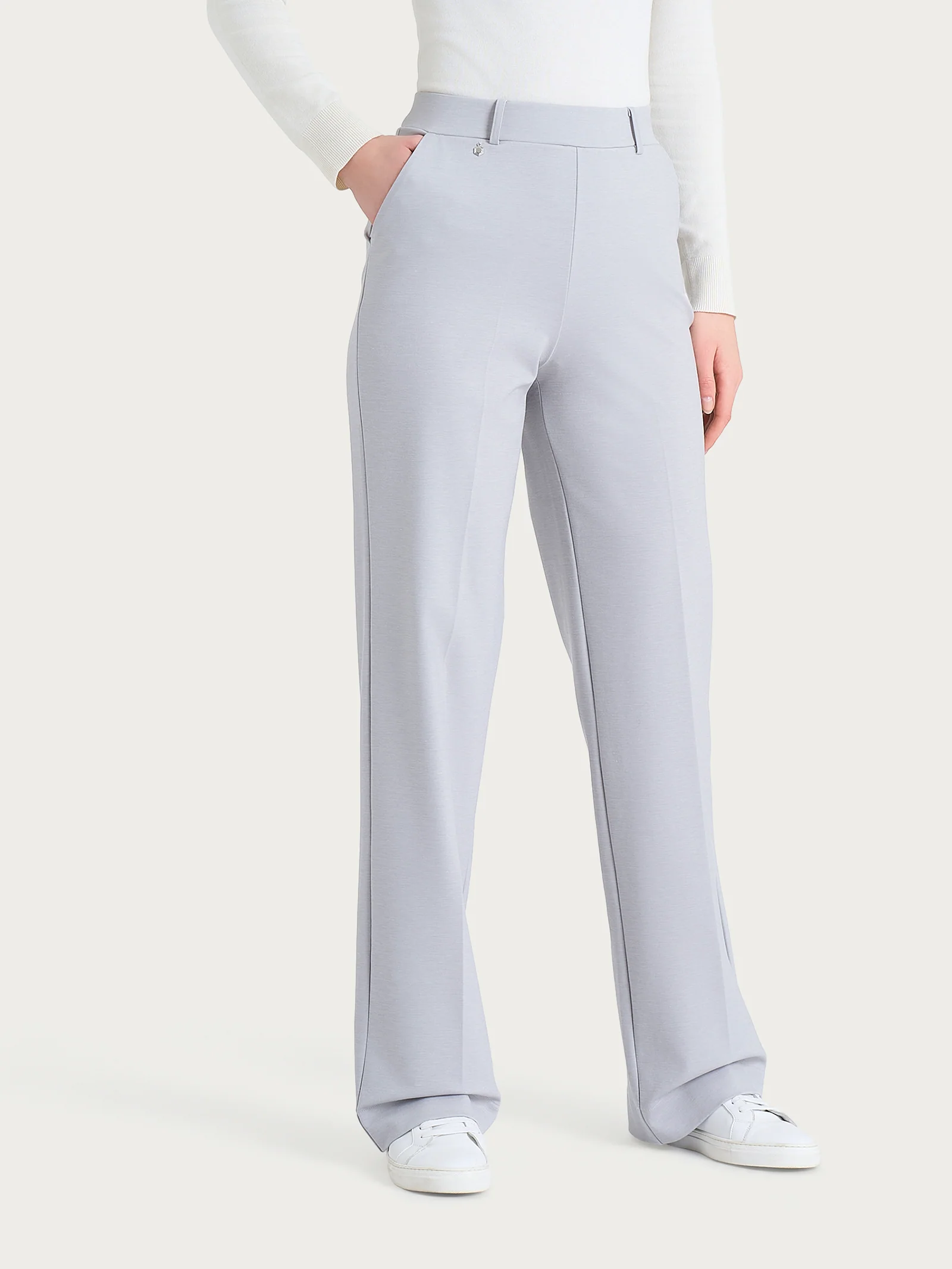 Pantalone ampio con tasche in Cashmere Compact - Ghiaia Mel.