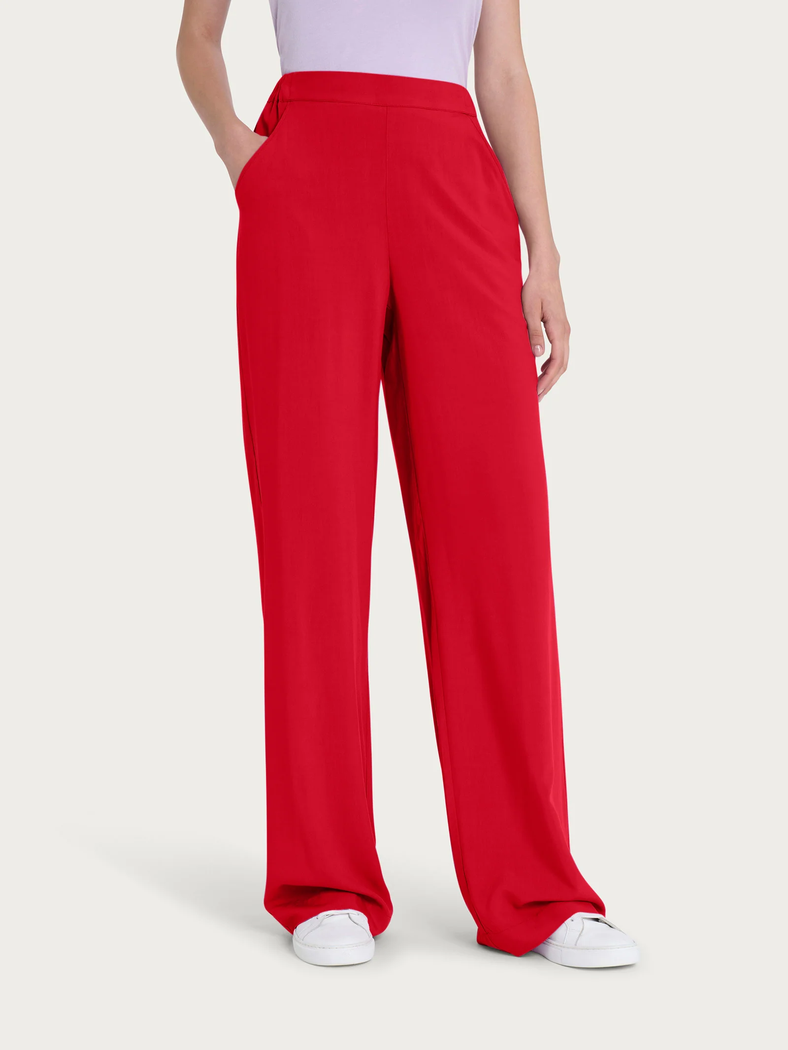 Pantalone ampio con tasche in Ecoseta - Salsa