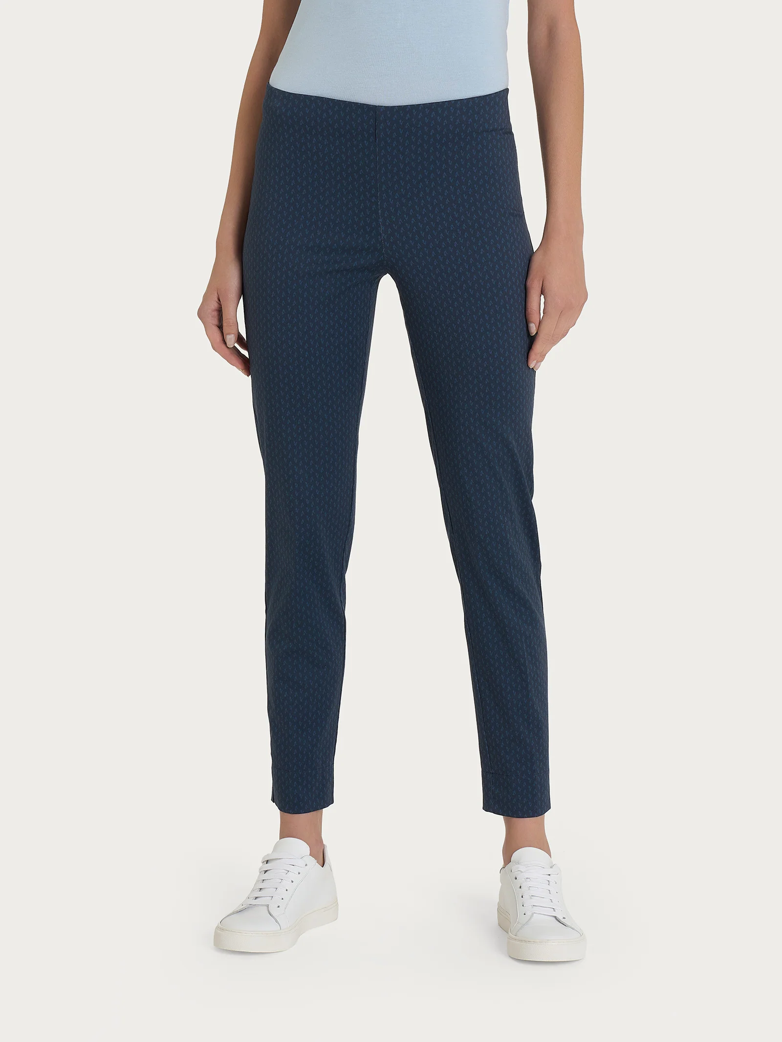Pantalone capri con spacchetti e tulips pattern in Satin Power - Fant.Bleu